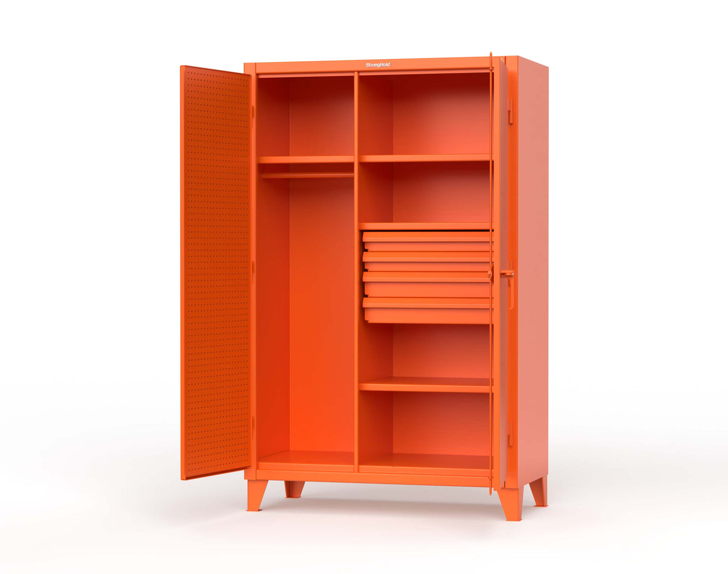 Extreme Duty 12 GA Uniform Cabinet with 4 Drawers, Pegboard, 4 Shelves - 48 In. W x 24 In. D x 78 In. H - 46-W-244-4DB-PB-2009