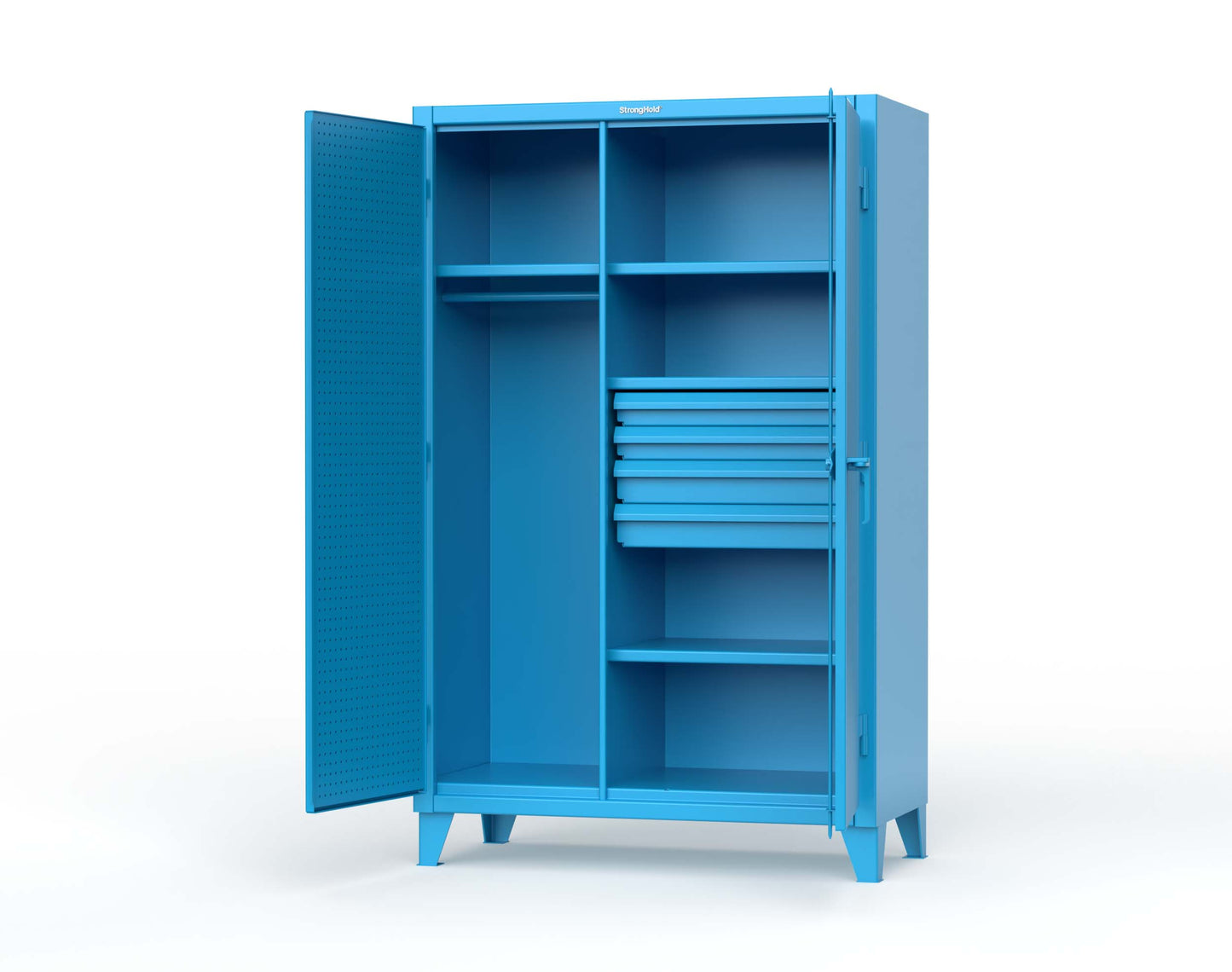 Extreme Duty 12 GA Uniform Cabinet with 4 Drawers, Pegboard, 4 Shelves - 48 In. W x 24 In. D x 78 In. H - 46-W-244-4DB-PB-5012