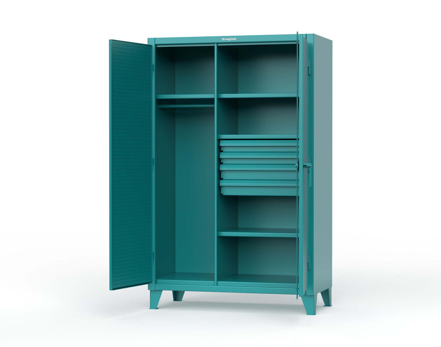 Extreme Duty 12 GA Uniform Cabinet with 4 Drawers, Pegboard, 4 Shelves - 48 In. W x 24 In. D x 78 In. H - 46-W-244-4DB-PB-5021