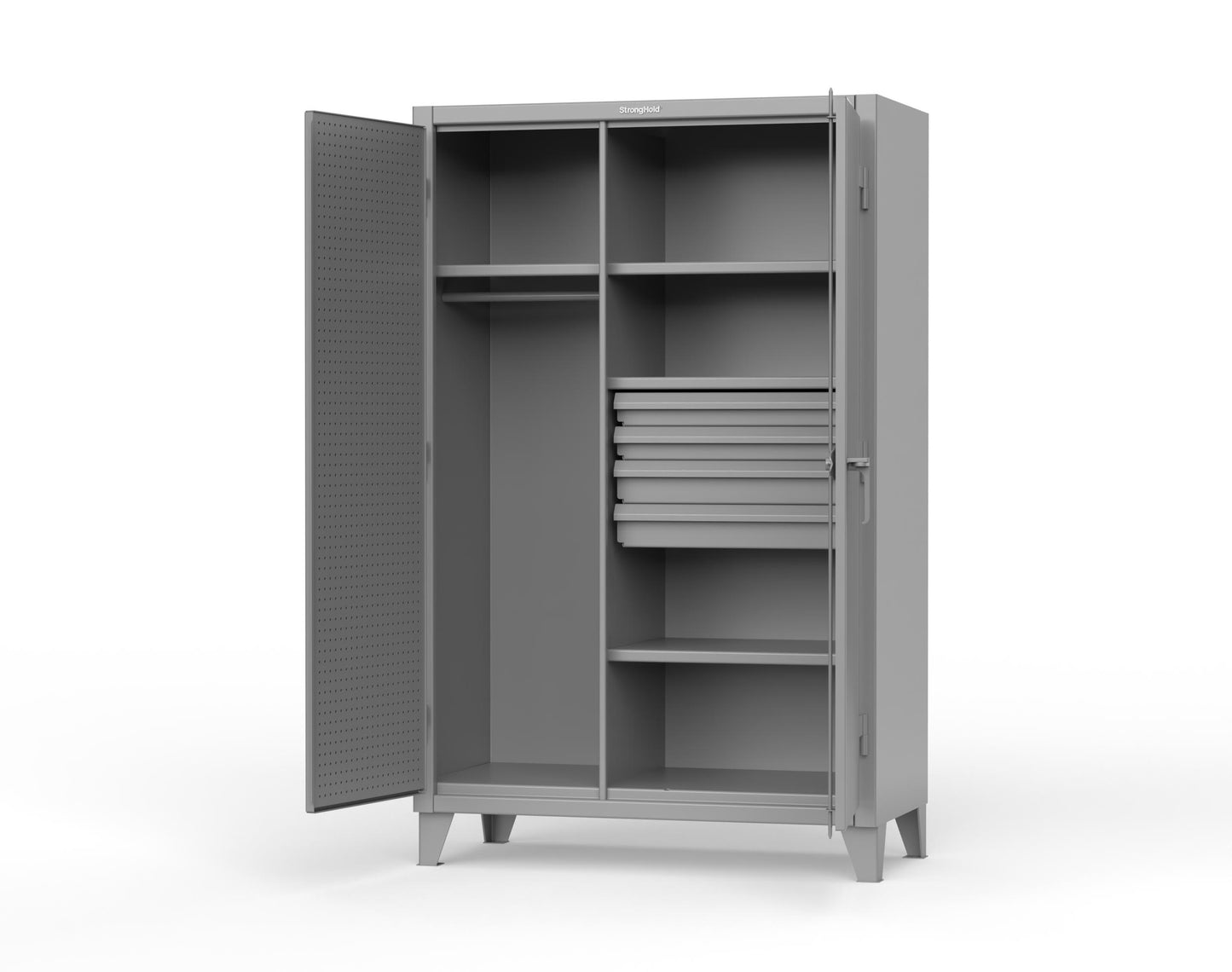 Extreme Duty 12 GA Uniform Cabinet with 4 Drawers, Pegboard, 4 Shelves - 48 In. W x 24 In. D x 78 In. H - 46-W-244-4DB-PB-7037