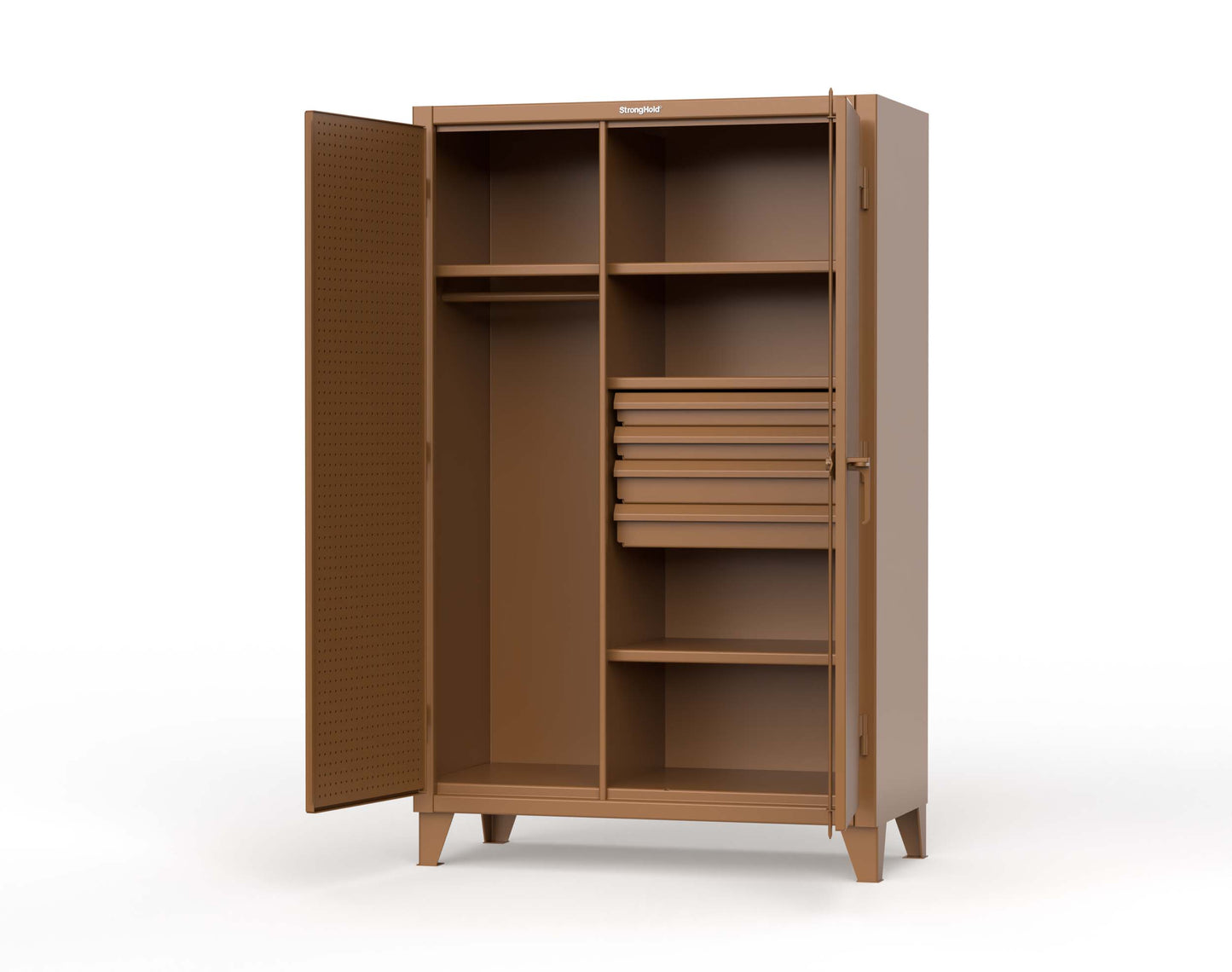 Extreme Duty 12 GA Uniform Cabinet with 4 Drawers, Pegboard, 4 Shelves - 48 In. W x 24 In. D x 78 In. H - 46-W-244-4DB-PB-8008