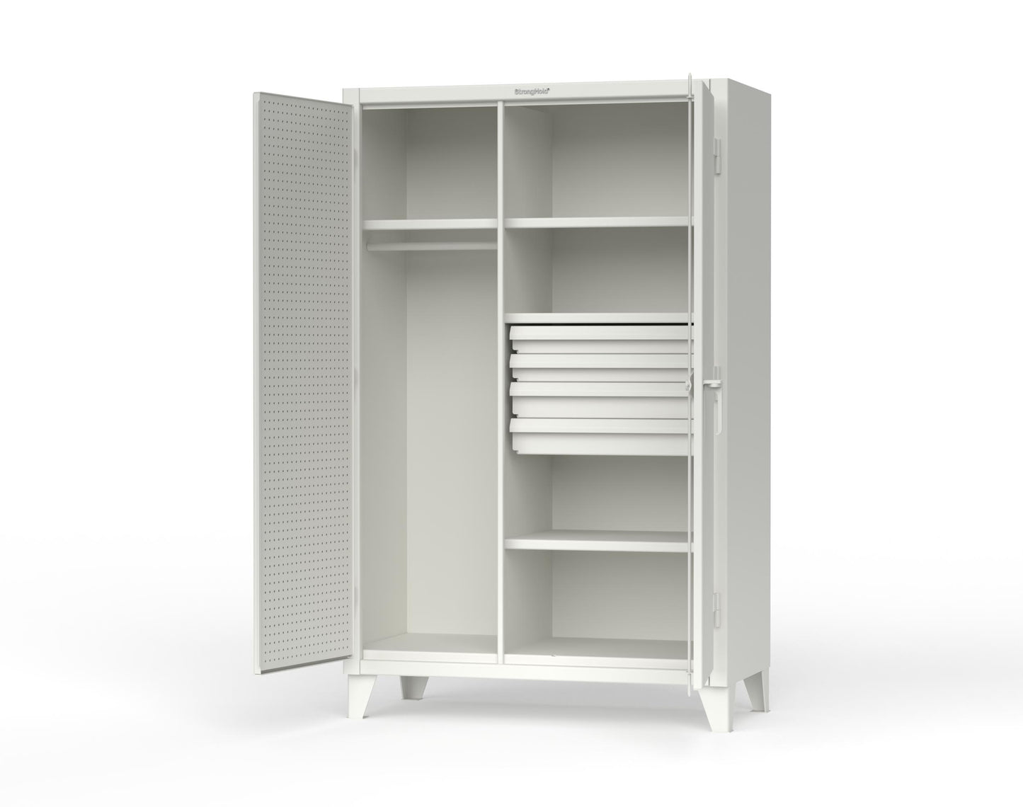 Extreme Duty 12 GA Uniform Cabinet with 4 Drawers, Pegboard, 4 Shelves - 48 In. W x 24 In. D x 78 In. H - 46-W-244-4DB-PB-9003