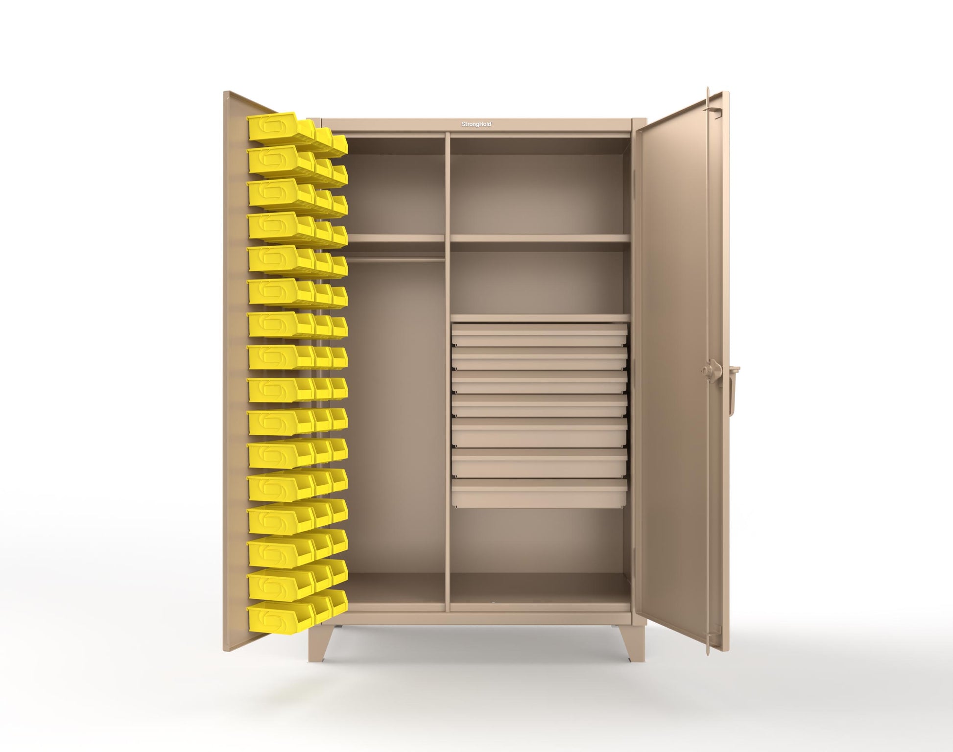 Extreme Duty 12 GA Uniform Cabinet with 48 Bins, 7 Drawers, 3 Shelves - 48 In. W x 24 In. D x 78 In. H - 46-WBD-243-7DBLD-1019