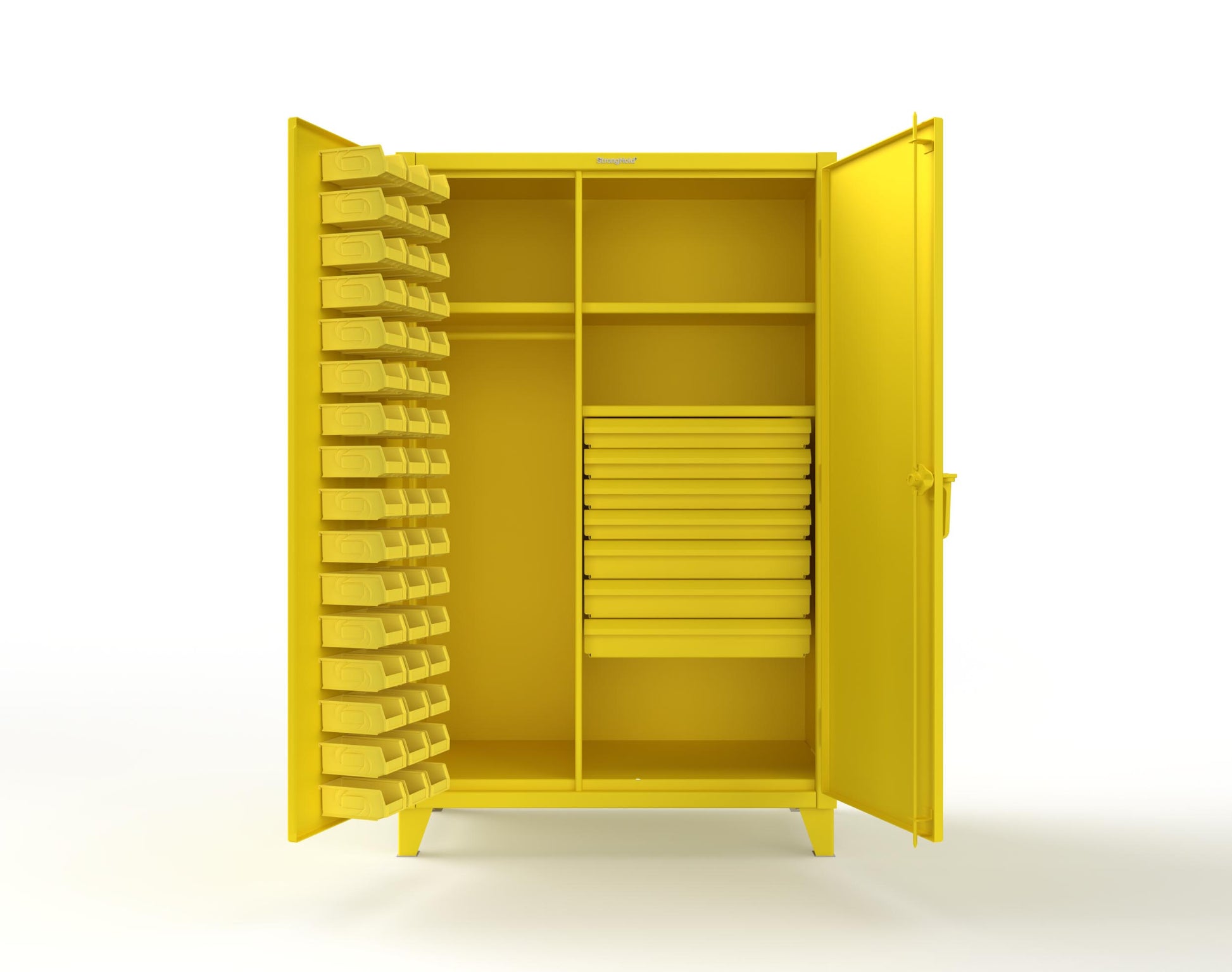 Extreme Duty 12 GA Uniform Cabinet with 48 Bins, 7 Drawers, 3 Shelves - 48 In. W x 24 In. D x 78 In. H - 46-WBD-243-7DBLD-1021