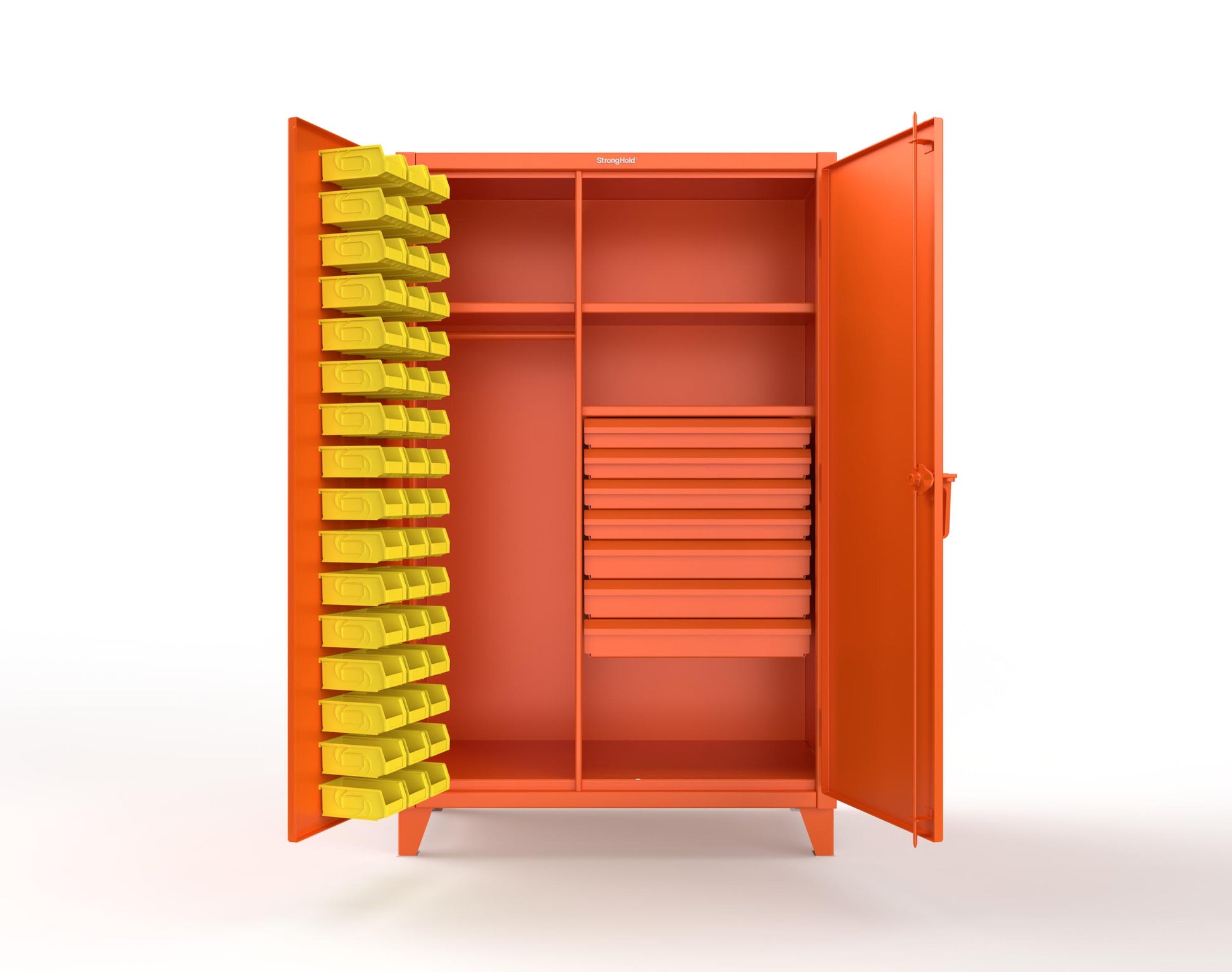 Extreme Duty 12 GA Uniform Cabinet with 48 Bins, 7 Drawers, 3 Shelves - 48 In. W x 24 In. D x 78 In. H - 46-WBD-243-7DBLD-2009