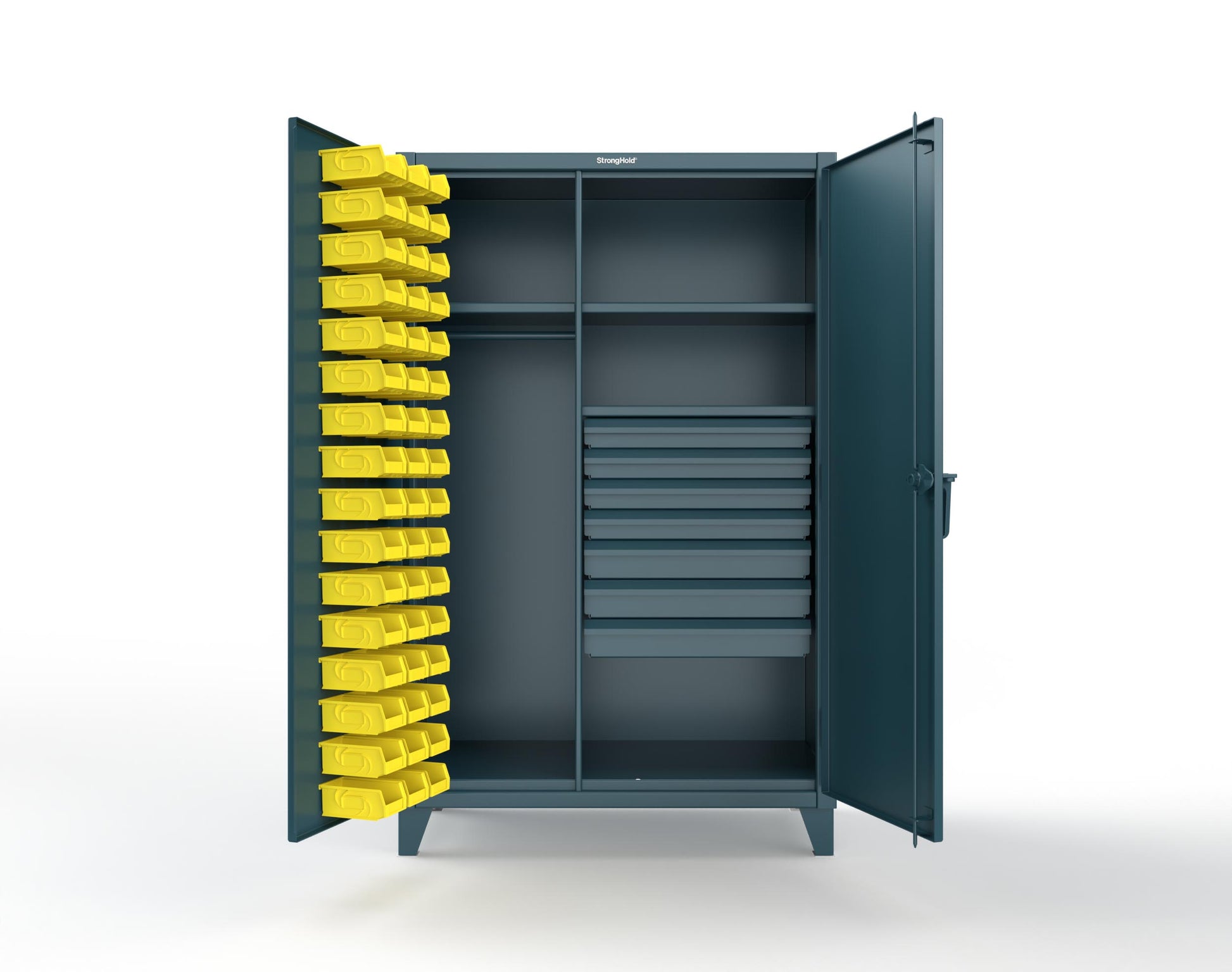Extreme Duty 12 GA Uniform Cabinet with 48 Bins, 7 Drawers, 3 Shelves - 48 In. W x 24 In. D x 78 In. H - 46-WBD-243-7DBLD-5001