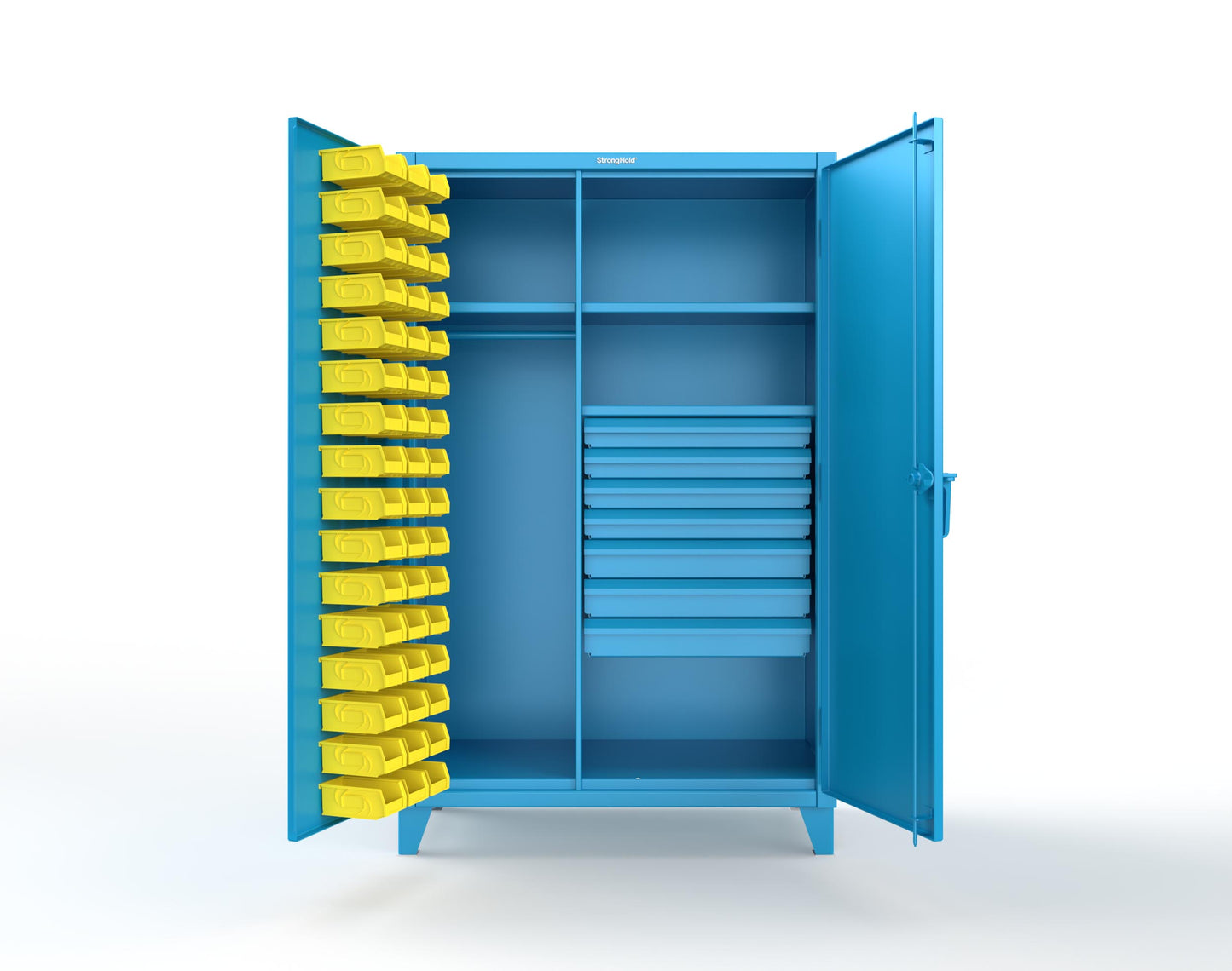 Extreme Duty 12 GA Uniform Cabinet with 48 Bins, 7 Drawers, 3 Shelves - 48 In. W x 24 In. D x 78 In. H - 46-WBD-243-7DBLD-5012