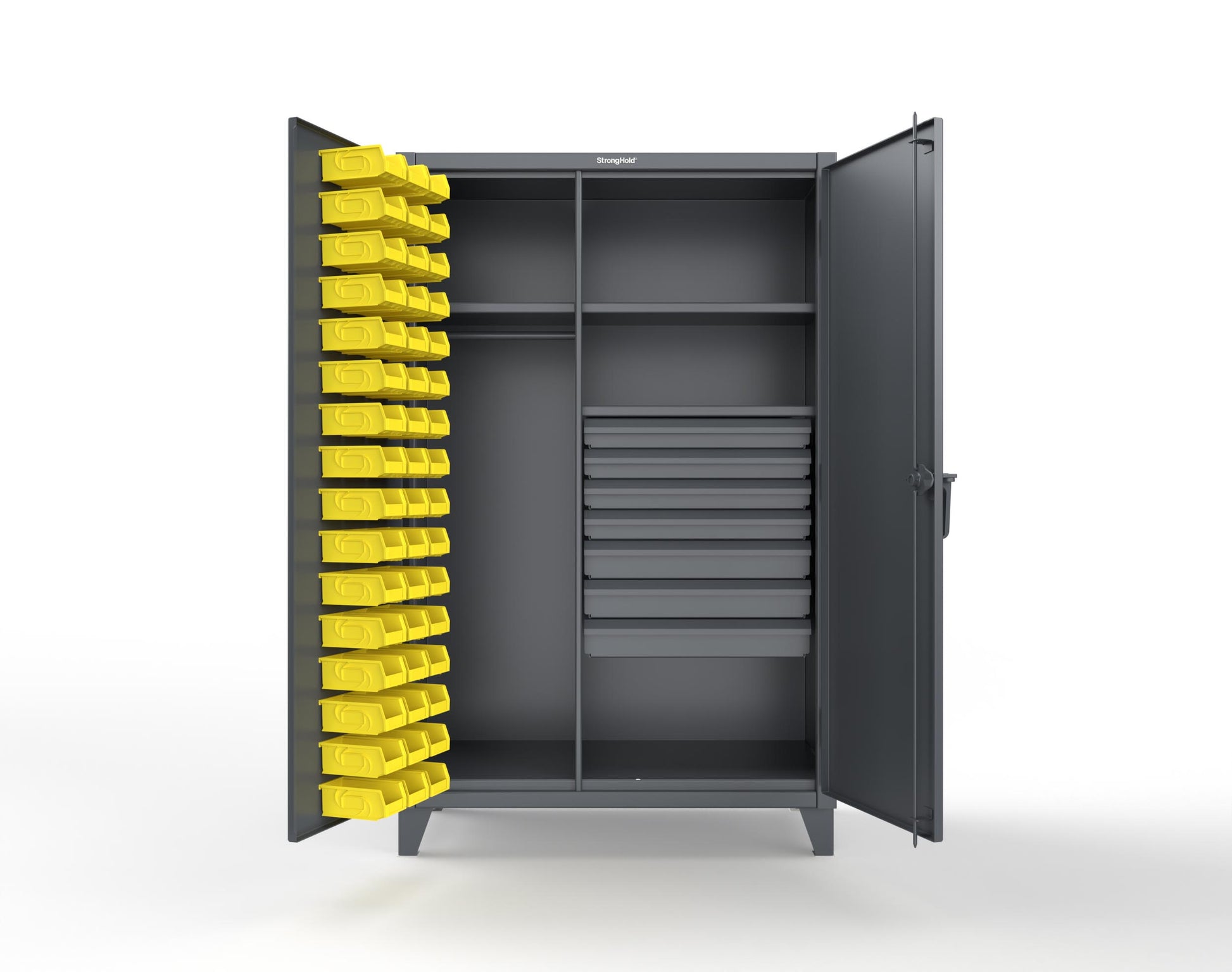 Extreme Duty 12 GA Uniform Cabinet with 48 Bins, 7 Drawers, 3 Shelves - 48 In. W x 24 In. D x 78 In. H - 46-WBD-243-7DBLD-7024