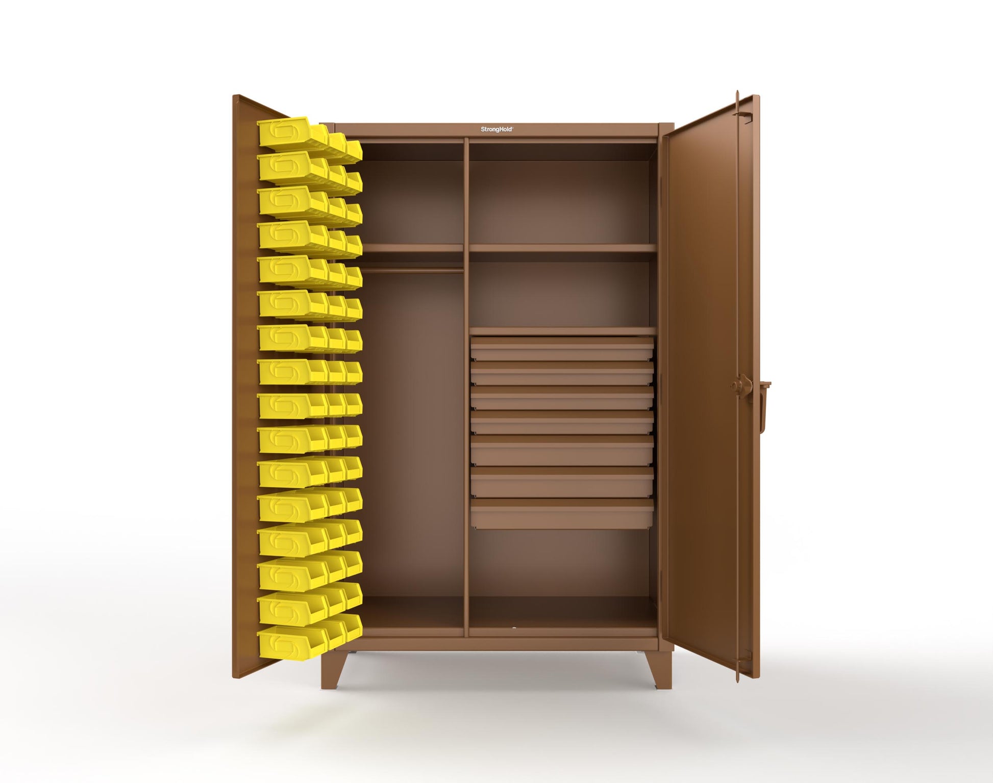 Extreme Duty 12 GA Uniform Cabinet with 48 Bins, 7 Drawers, 3 Shelves - 48 In. W x 24 In. D x 78 In. H - 46-WBD-243-7DBLD-8008
