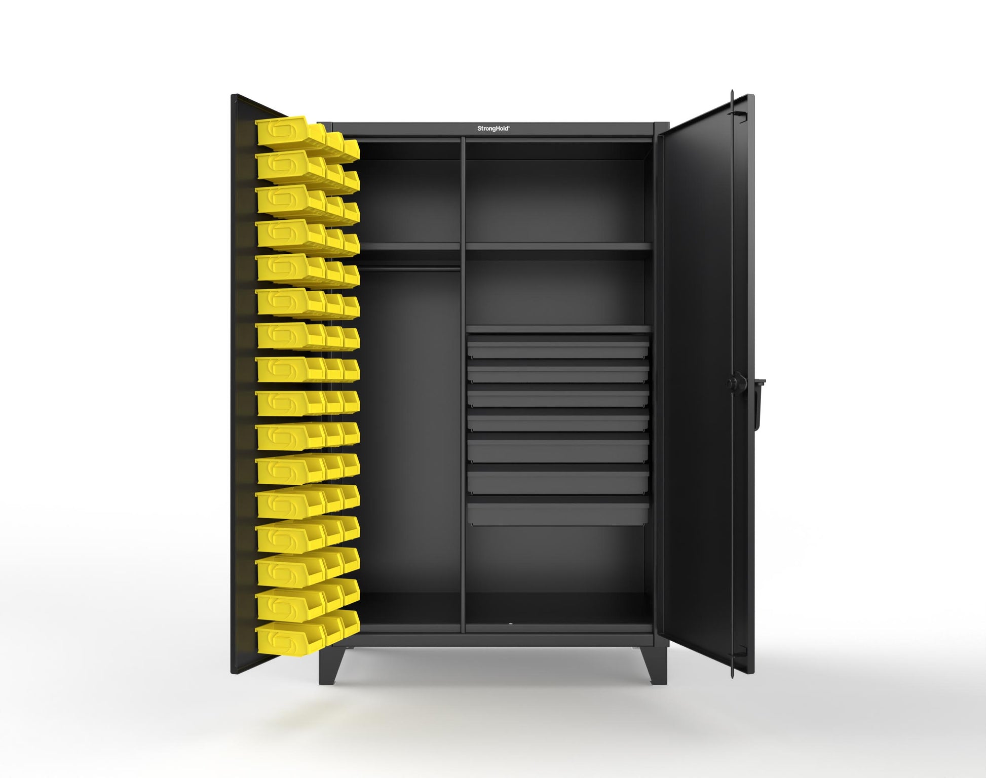 Extreme Duty 12 GA Uniform Cabinet with 48 Bins, 7 Drawers, 3 Shelves - 48 In. W x 24 In. D x 78 In. H - 46-WBD-243-7DBLD-9005