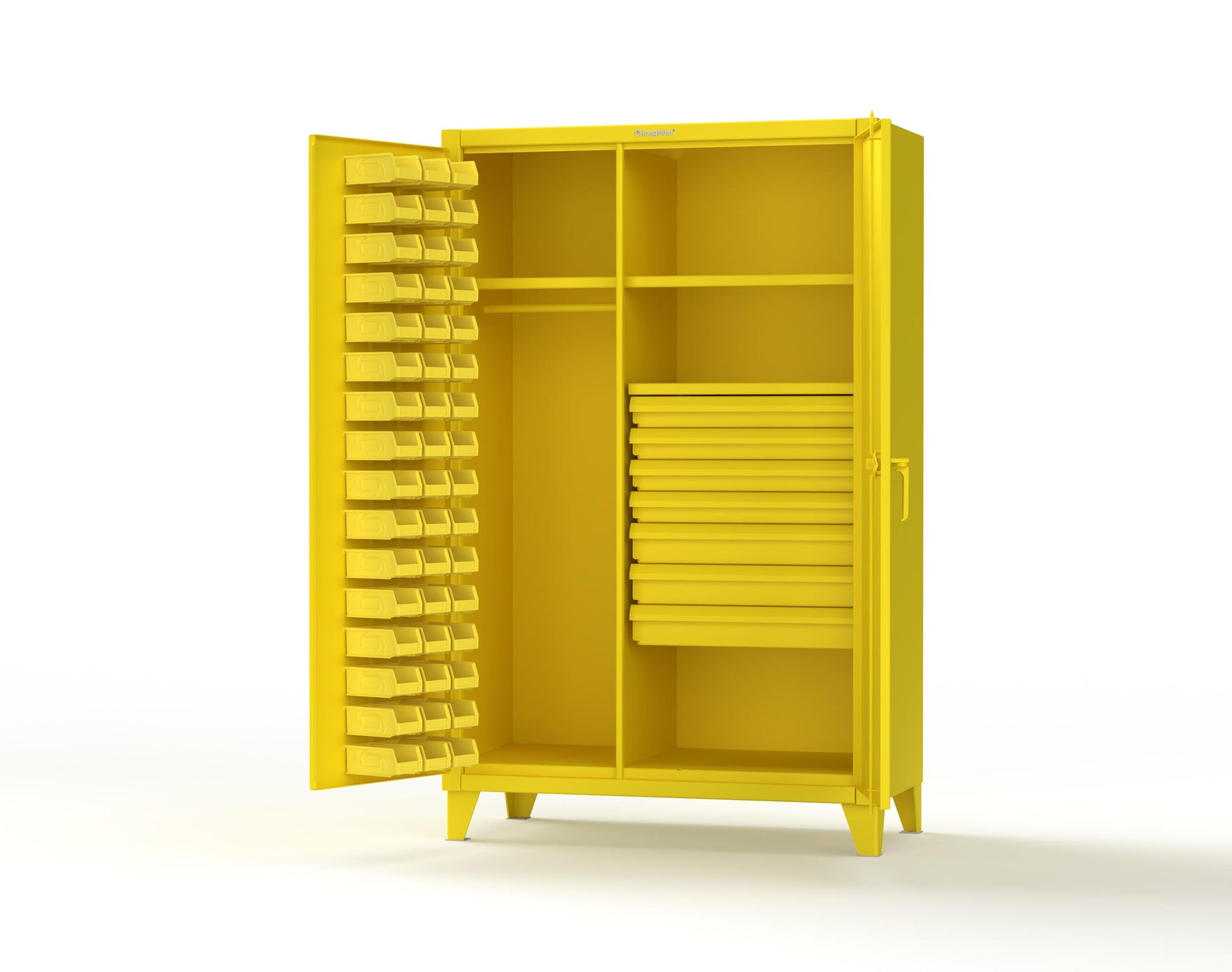 Extreme Duty 12 GA Uniform Cabinet with 48 Bins, 7 Drawers, 3 Shelves - 48 In. W x 24 In. D x 78 In. H - 46-WBD-243-7DBLD-1021