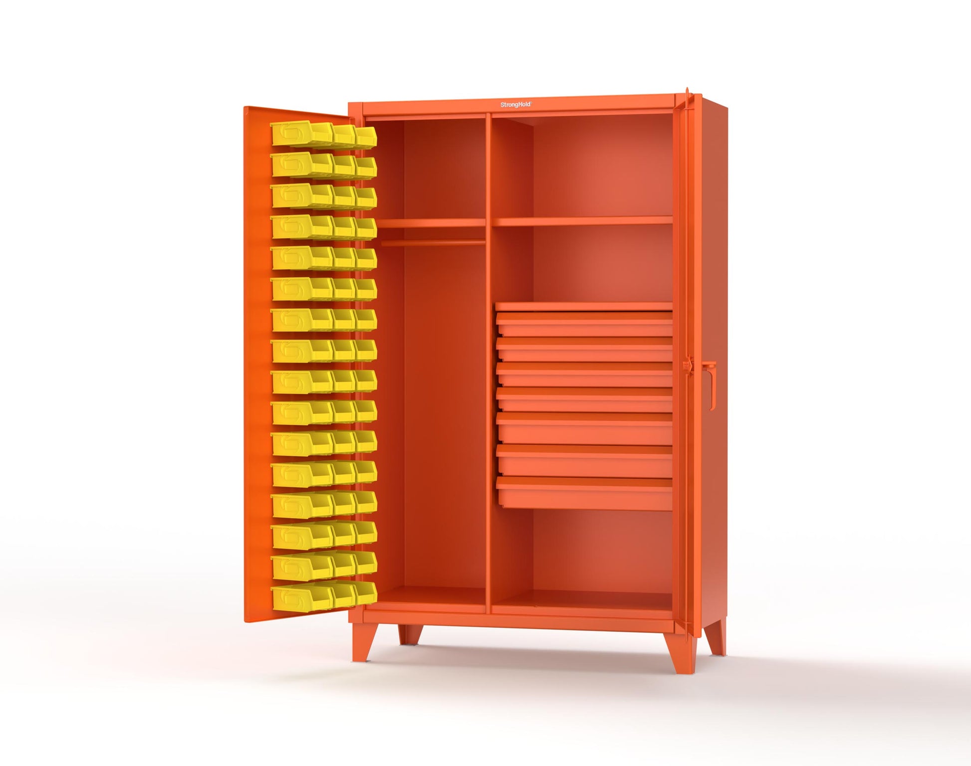 Extreme Duty 12 GA Uniform Cabinet with 48 Bins, 7 Drawers, 3 Shelves - 48 In. W x 24 In. D x 78 In. H - 46-WBD-243-7DBLD-2009