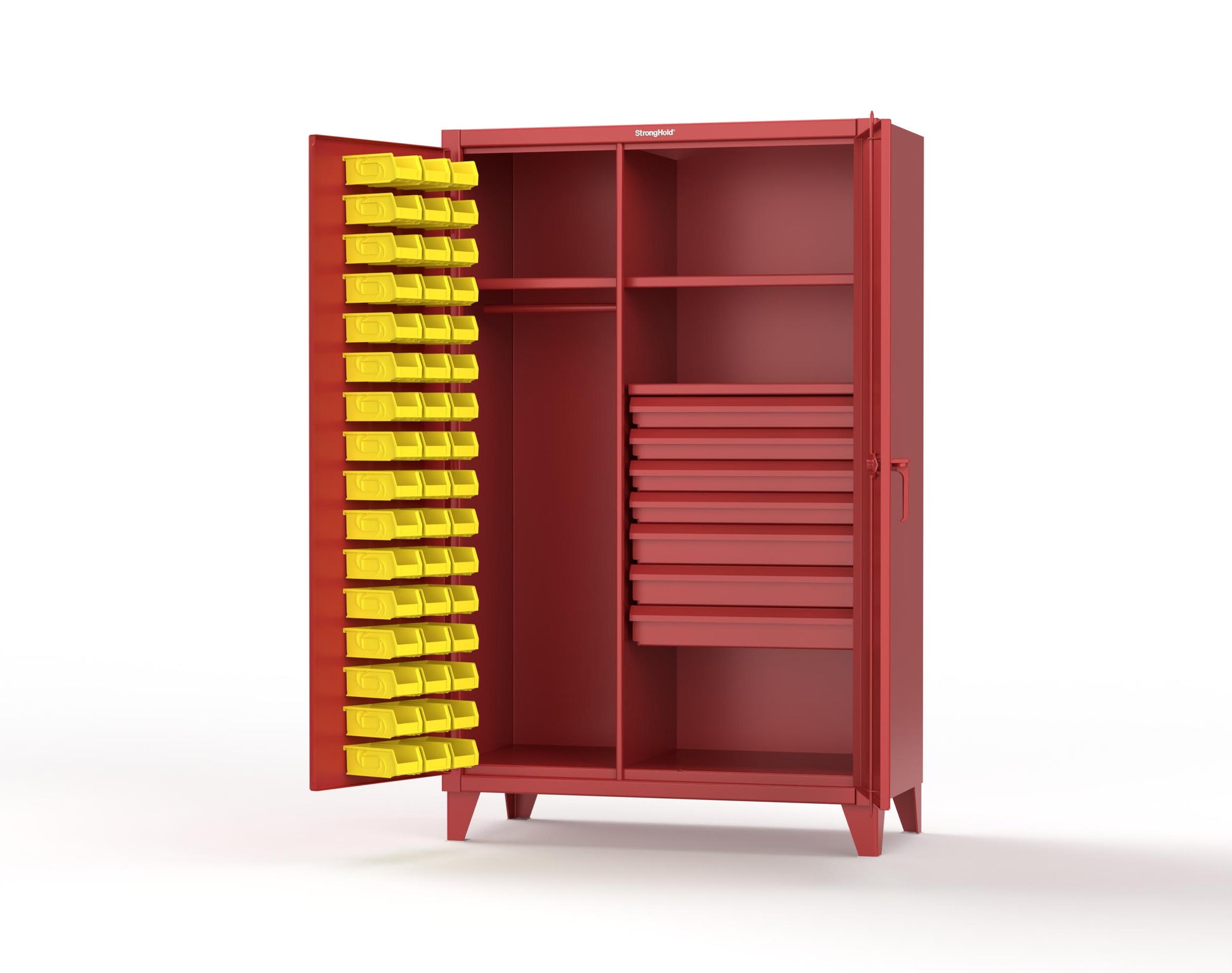 Extreme Duty 12 GA Uniform Cabinet with 48 Bins, 7 Drawers, 3 Shelves - 48 In. W x 24 In. D x 78 In. H - 46-WBD-243-7DBLD-3001