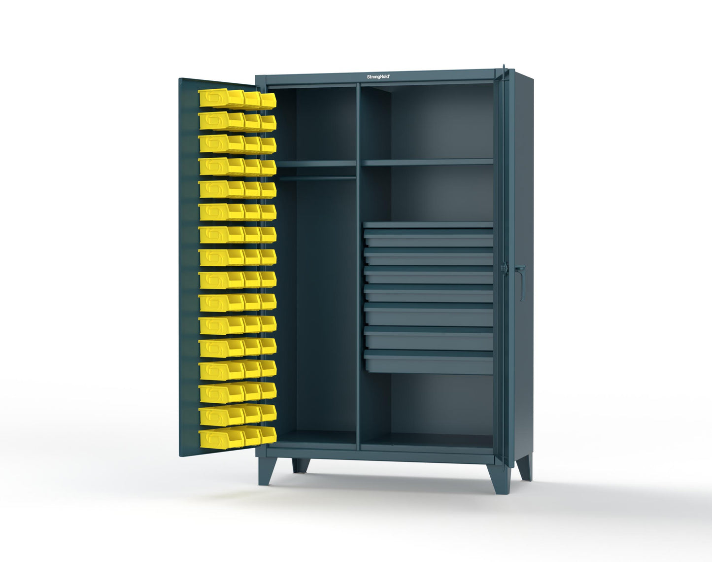 Extreme Duty 12 GA Uniform Cabinet with 48 Bins, 7 Drawers, 3 Shelves - 48 In. W x 24 In. D x 78 In. H - 46-WBD-243-7DBLD-5001