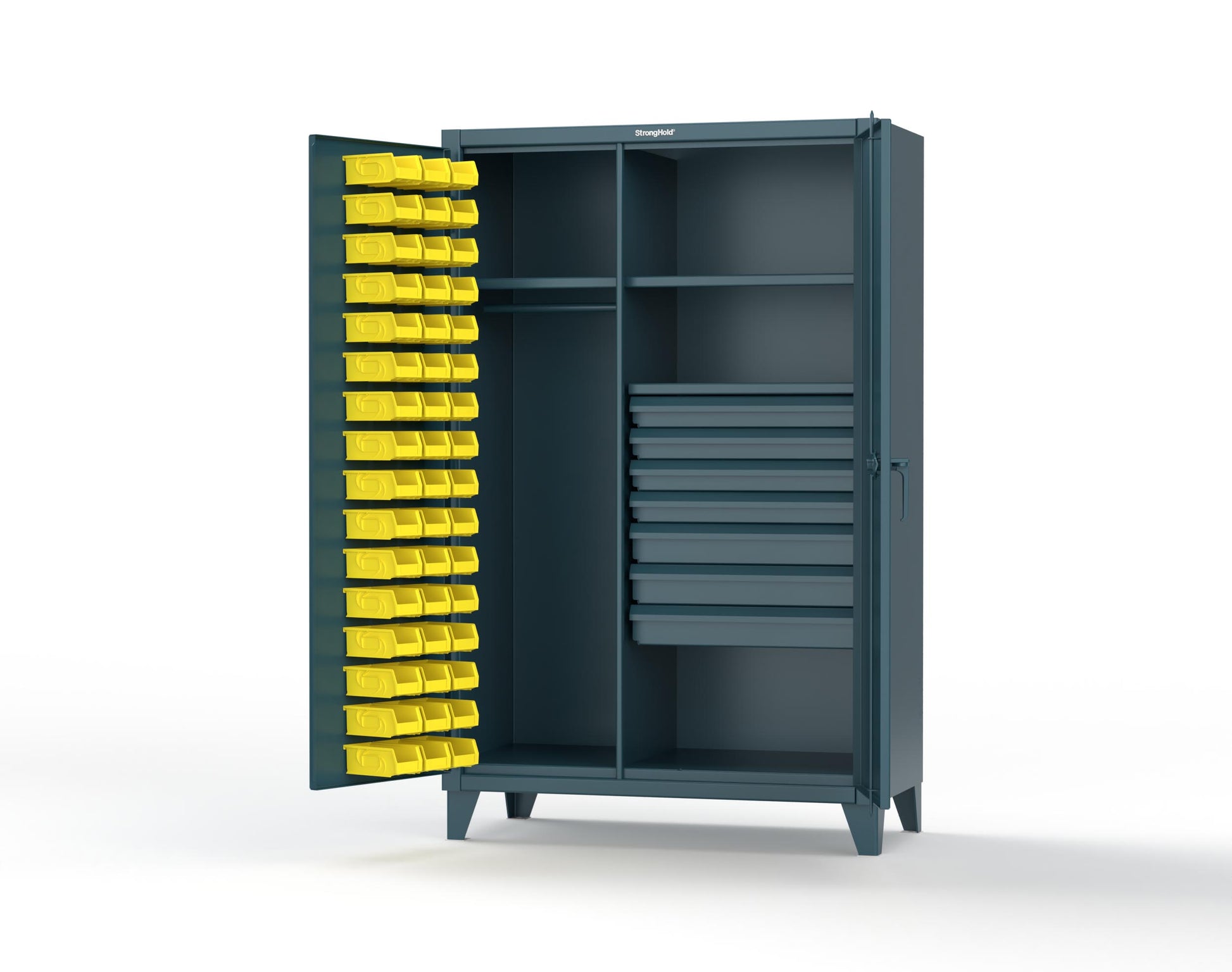 Extreme Duty 12 GA Uniform Cabinet with 48 Bins, 7 Drawers, 3 Shelves - 48 In. W x 24 In. D x 78 In. H - 46-WBD-243-7DBLD-5001