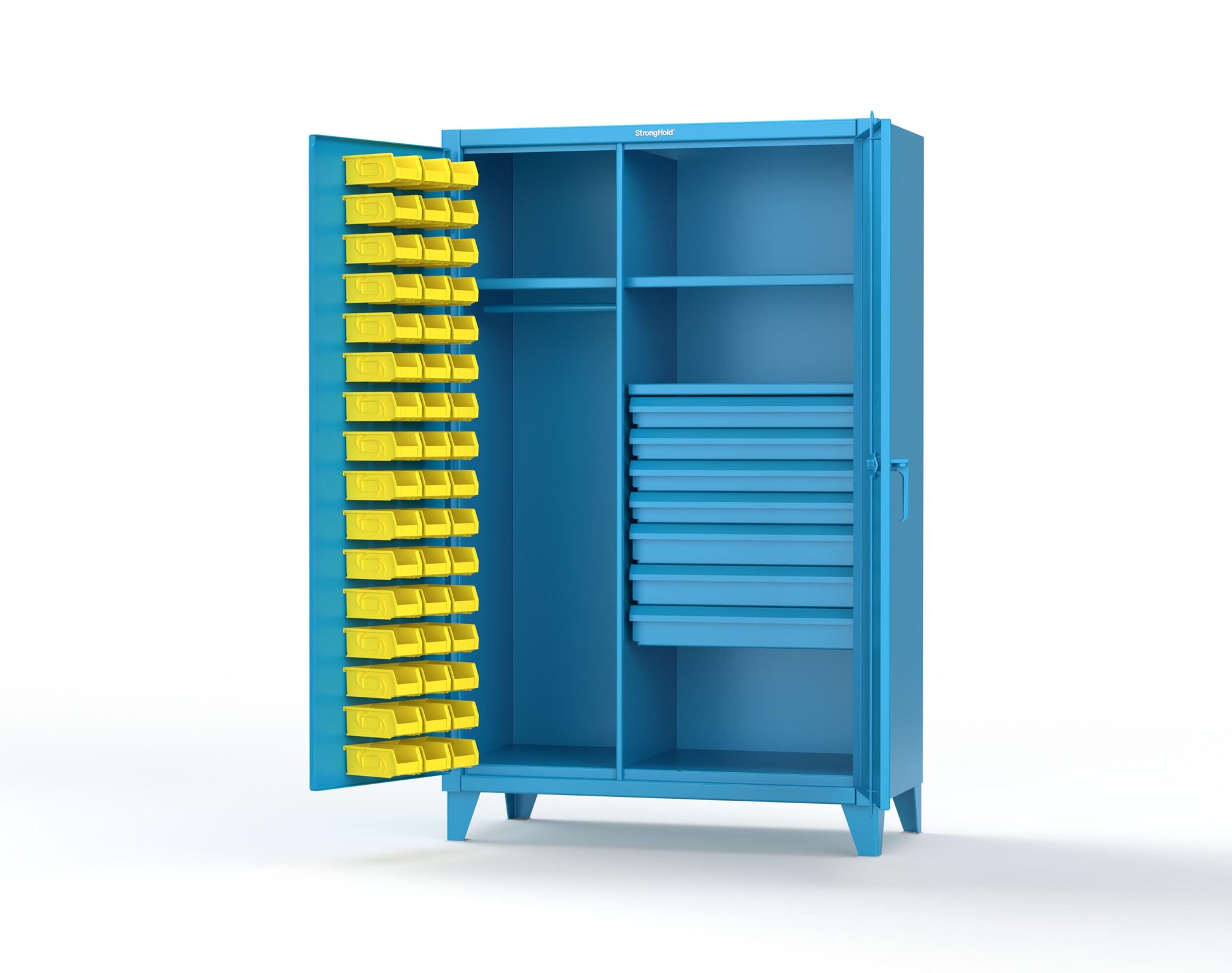 Extreme Duty 12 GA Uniform Cabinet with 48 Bins, 7 Drawers, 3 Shelves - 48 In. W x 24 In. D x 78 In. H - 46-WBD-243-7DBLD-5012