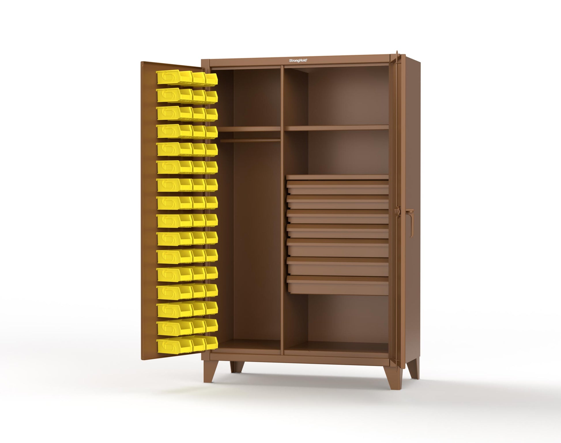 Extreme Duty 12 GA Uniform Cabinet with 48 Bins, 7 Drawers, 3 Shelves - 48 In. W x 24 In. D x 78 In. H - 46-WBD-243-7DBLD-8008