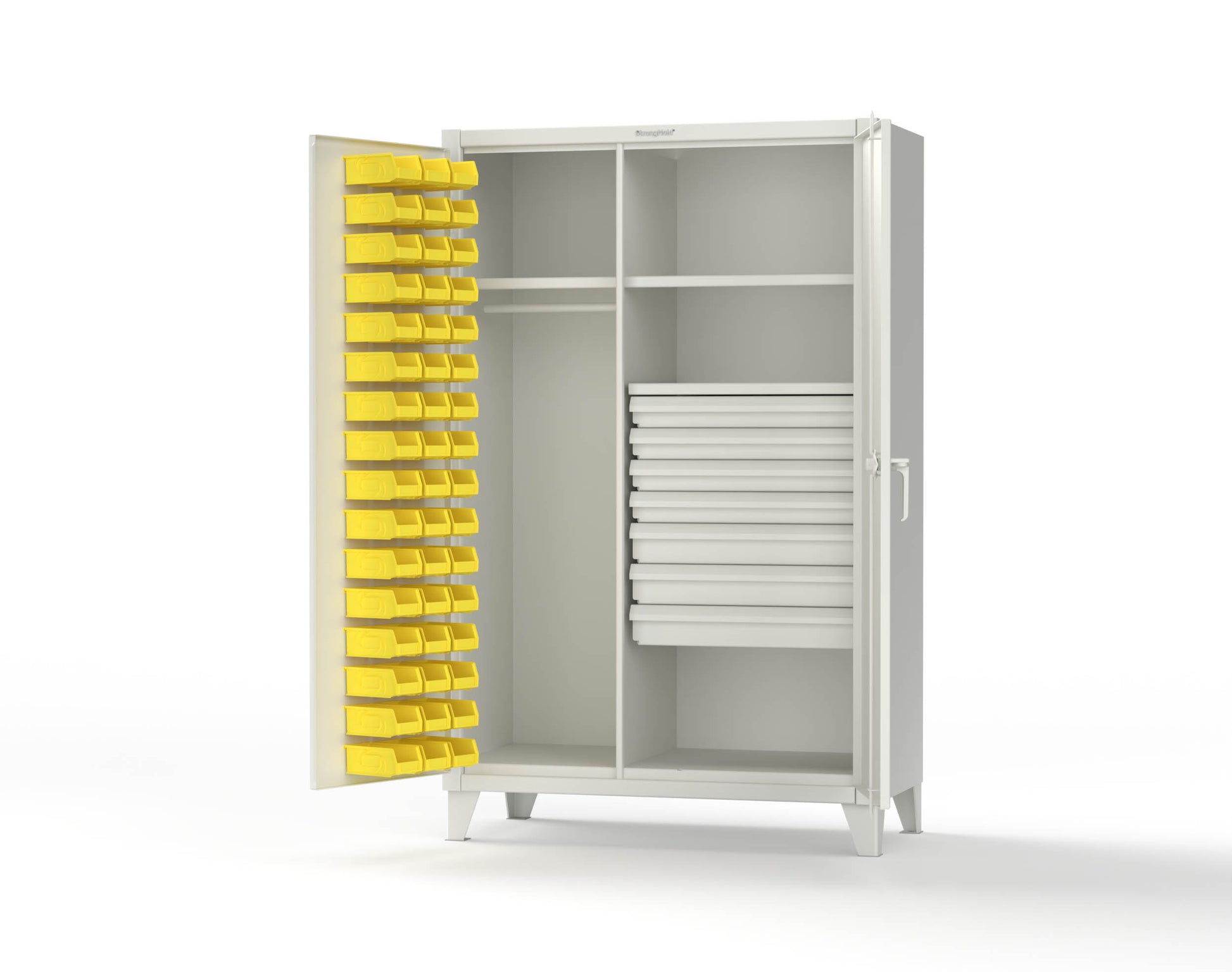 Extreme Duty 12 GA Uniform Cabinet with 48 Bins, 7 Drawers, 3 Shelves - 48 In. W x 24 In. D x 78 In. H - 46-WBD-243-7DBLD-9003