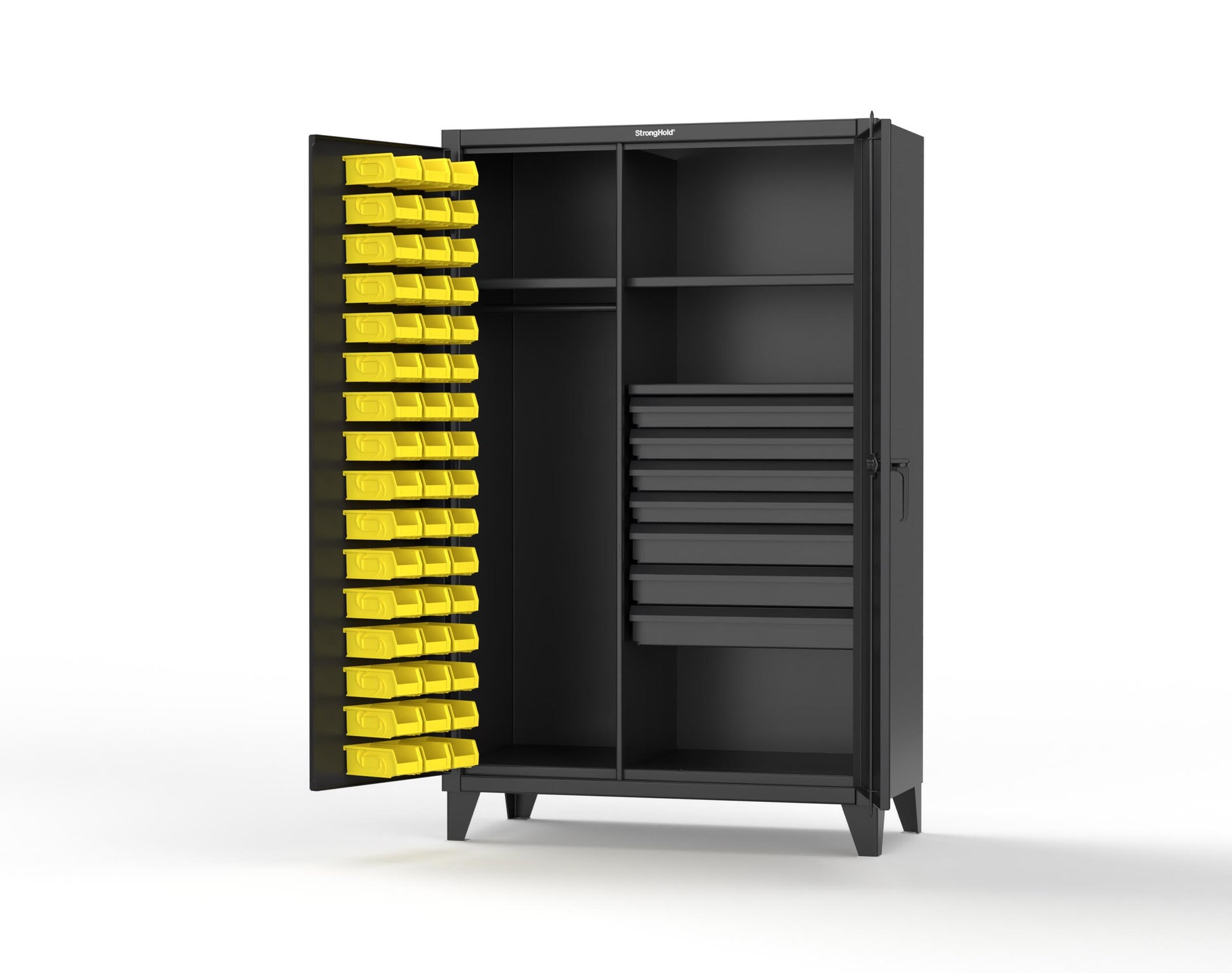 Extreme Duty 12 GA Uniform Cabinet with 48 Bins, 7 Drawers, 3 Shelves - 48 In. W x 24 In. D x 78 In. H - 46-WBD-243-7DBLD-9005