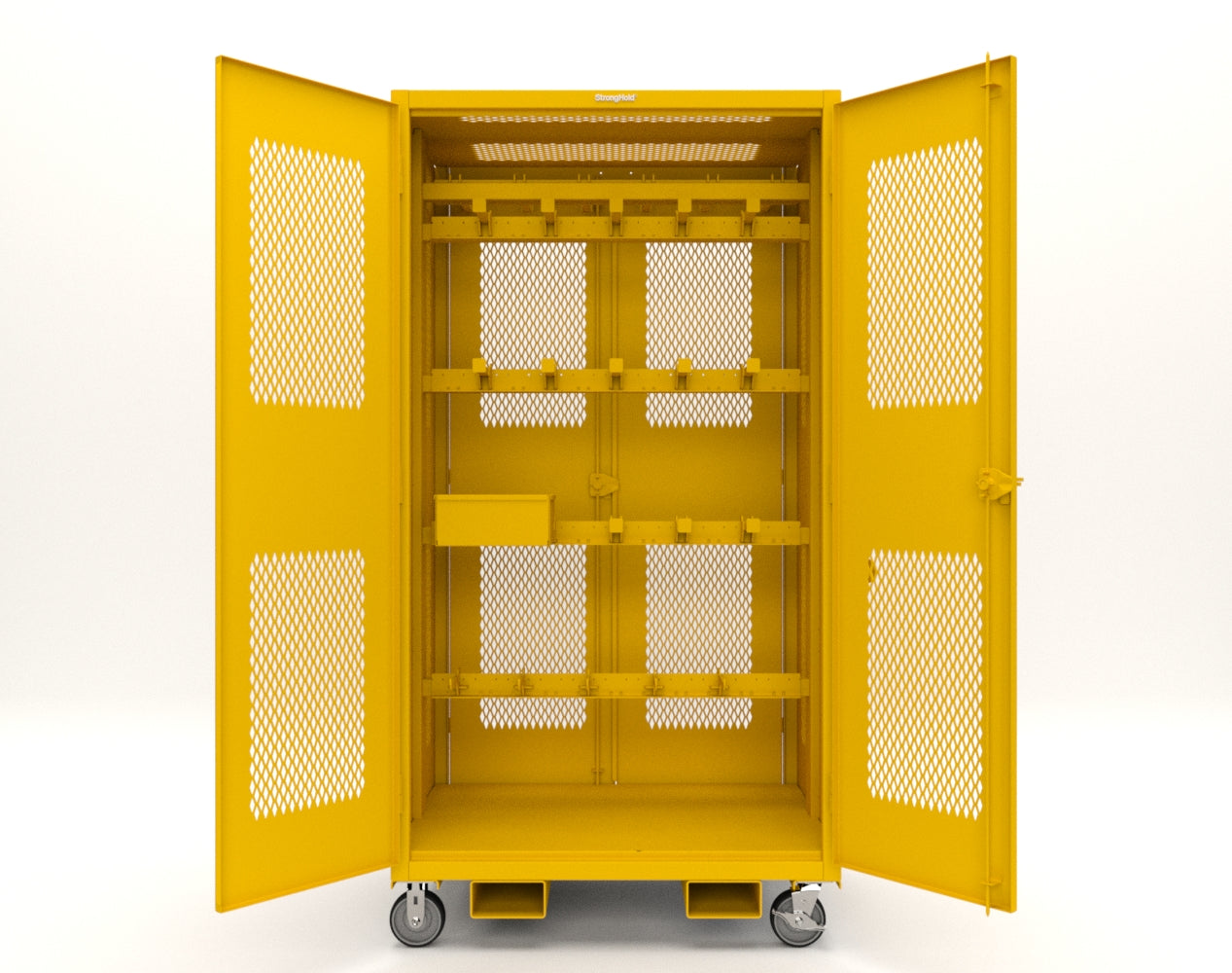 Extreme Duty 12 GA Mobile Rigging Cabinet with Ventilated Doors with Short & Long Hangers – 48 in. W x 36 in. D x 92 in. H - 47-VBS-360-24H-DBS-FLP-CA-1021