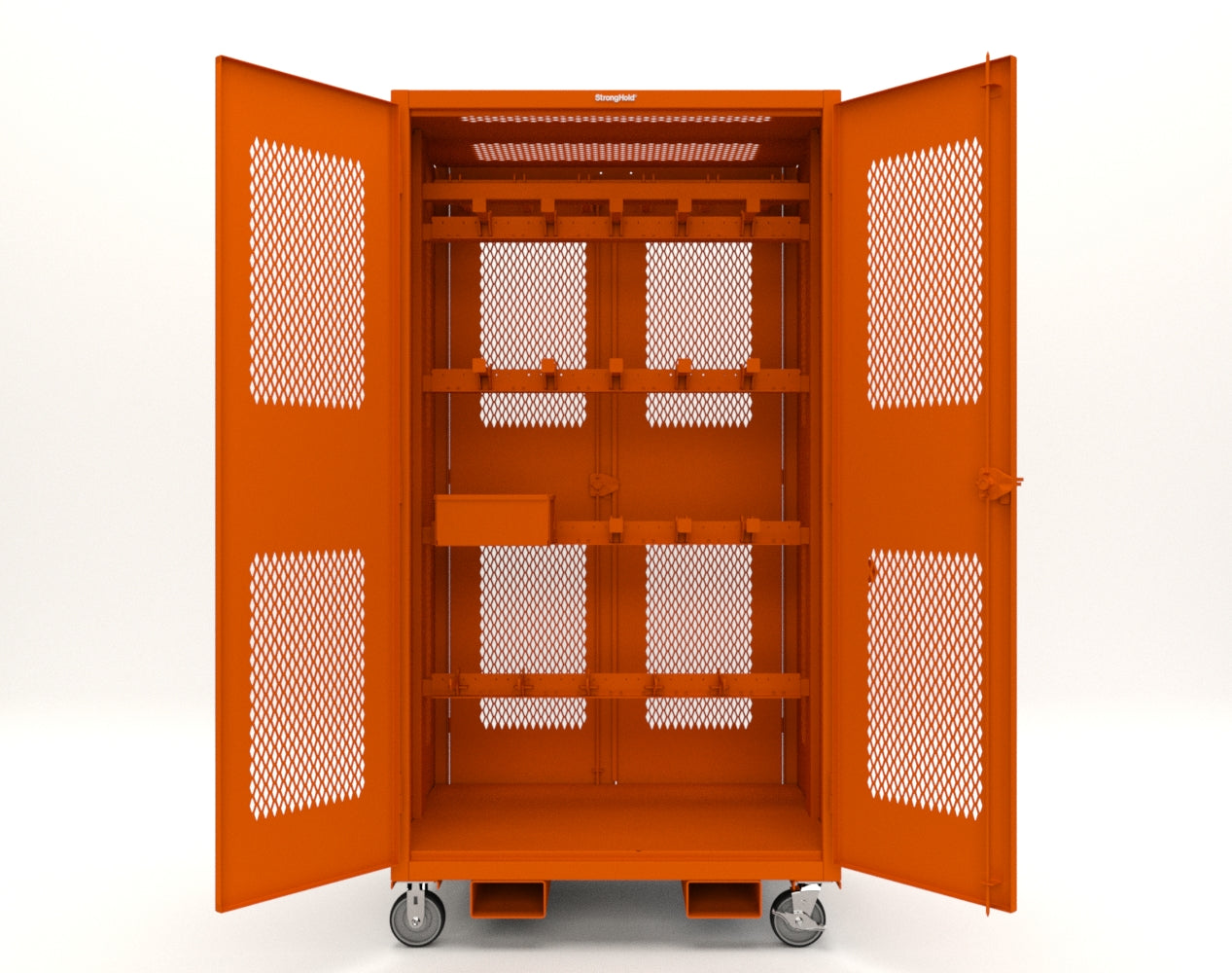 Extreme Duty 12 GA Mobile Rigging Cabinet with Ventilated Doors with Short & Long Hangers – 48 in. W x 36 in. D x 92 in. H - 47-VBS-360-24H-DBS-FLP-CA-2009