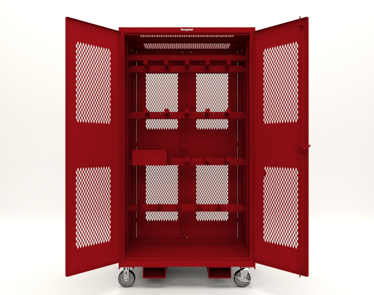 Extreme Duty 12 GA Mobile Rigging Cabinet with Ventilated Doors with Short & Long Hangers – 48 in. W x 36 in. D x 92 in. H - 47-VBS-360-24H-DBS-FLP-CA-3001