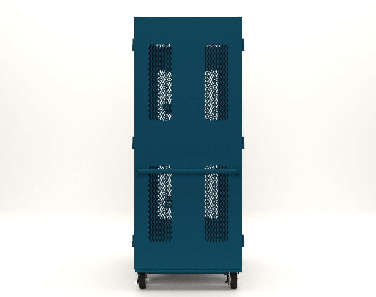 Extreme Duty 12 GA Mobile Rigging Cabinet with Ventilated Doors with Short & Long Hangers – 48 in. W x 36 in. D x 92 in. H - 47-VBS-360-24H-DBS-FLP-CA-5001