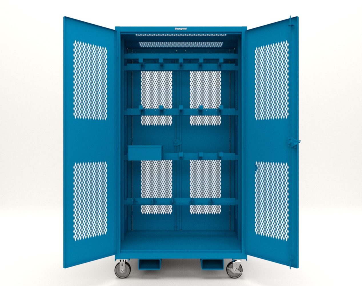 Extreme Duty 12 GA Mobile Rigging Cabinet with Ventilated Doors with Short & Long Hangers – 48 in. W x 36 in. D x 92 in. H - 47-VBS-360-24H-DBS-FLP-CA-5012