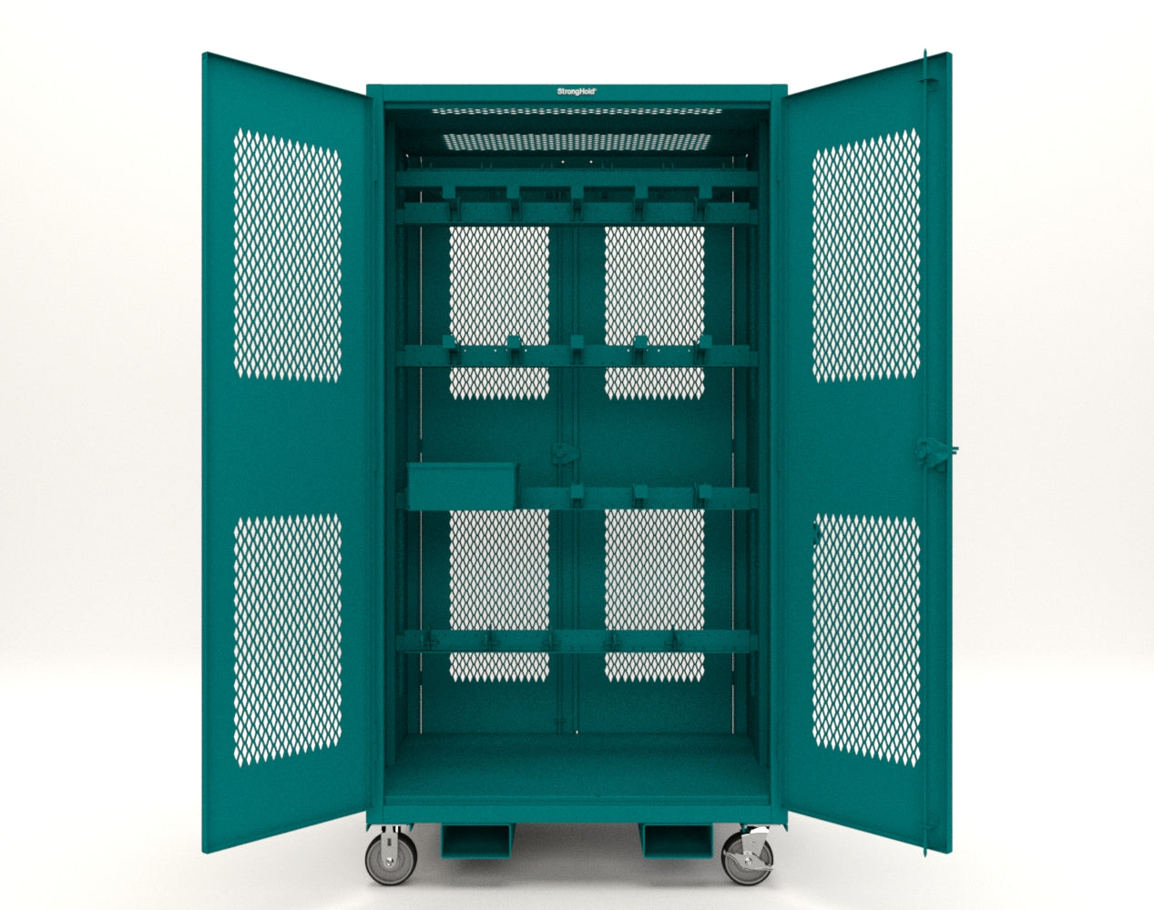Extreme Duty 12 GA Mobile Rigging Cabinet with Ventilated Doors with Short & Long Hangers – 48 in. W x 36 in. D x 92 in. H - 47-VBS-360-24H-DBS-FLP-CA-5021
