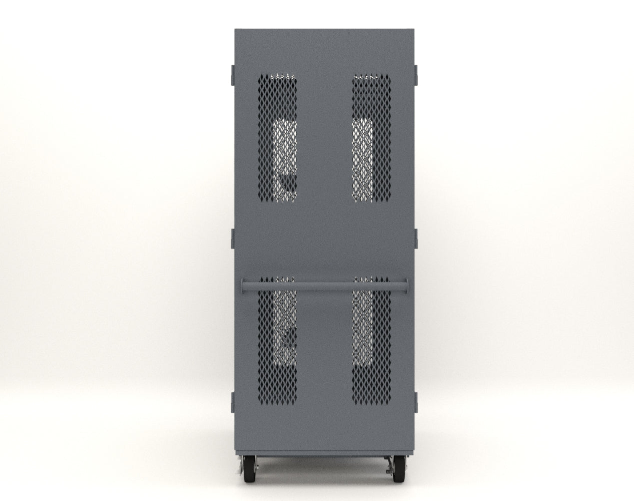Extreme Duty 12 GA Mobile Rigging Cabinet with Ventilated Doors with Short & Long Hangers – 48 in. W x 36 in. D x 92 in. H - 47-VBS-360-24H-DBS-FLP-CA-7024