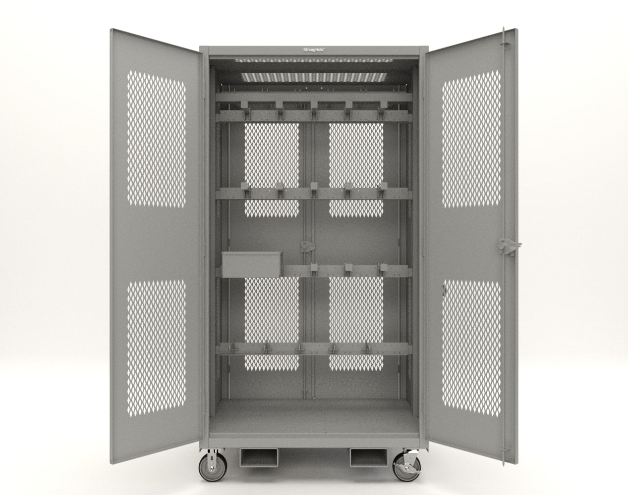 Extreme Duty 12 GA Mobile Rigging Cabinet with Ventilated Doors with Short & Long Hangers – 48 in. W x 36 in. D x 92 in. H - 47-VBS-360-24H-DBS-FLP-CA-7037