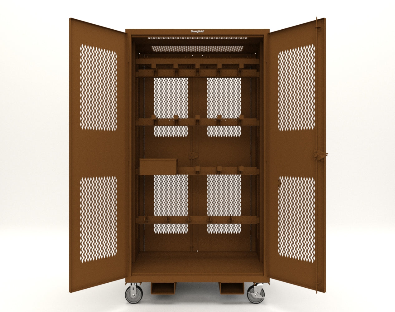 Extreme Duty 12 GA Mobile Rigging Cabinet with Ventilated Doors with Short & Long Hangers – 48 in. W x 36 in. D x 92 in. H - 47-VBS-360-24H-DBS-FLP-CA-8008