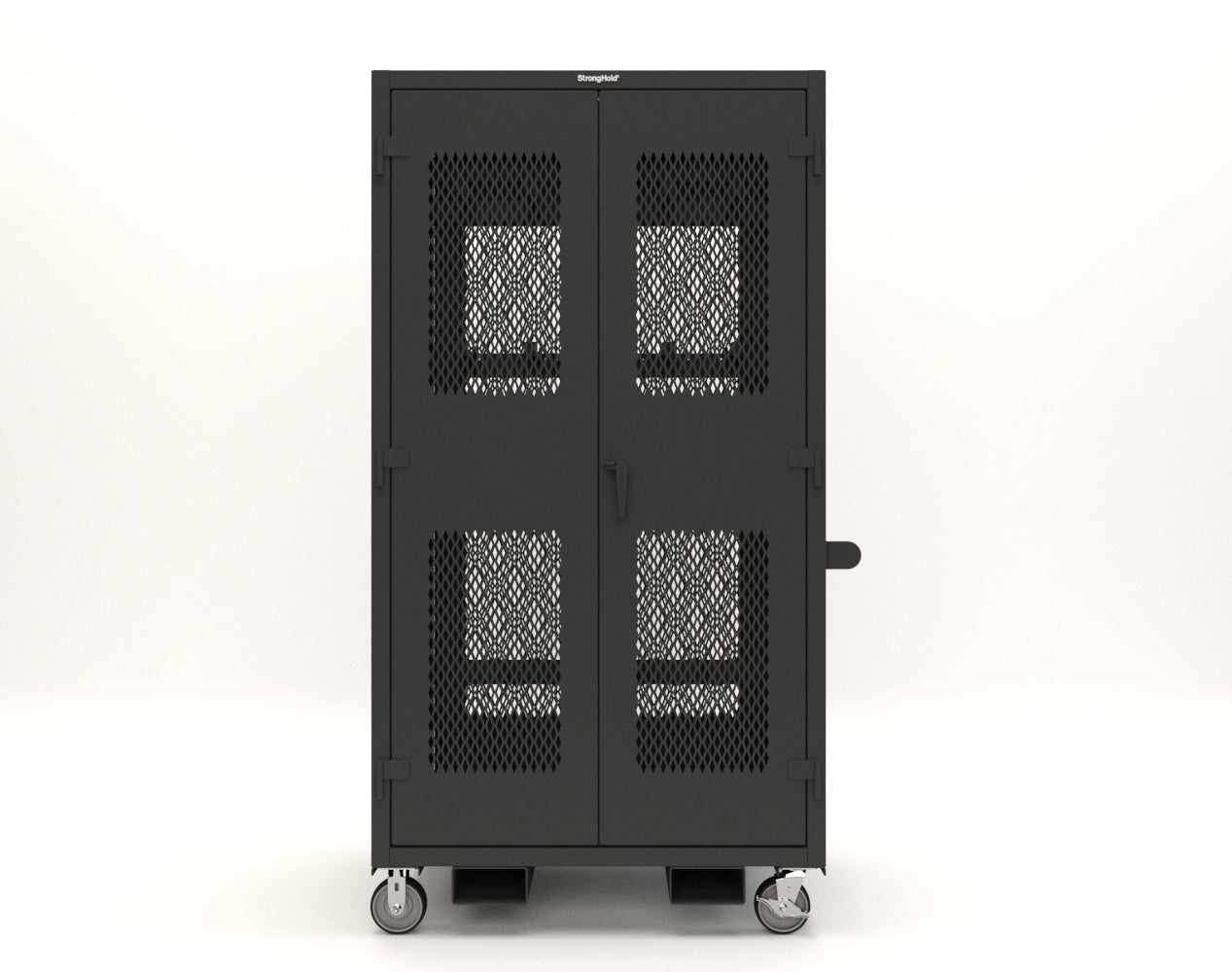 Extreme Duty 12 GA Mobile Rigging Cabinet with Ventilated Doors with Short & Long Hangers – 48 in. W x 36 in. D x 92 in. H - 47-VBS-360-24H-DBS-FLP-CA-9005