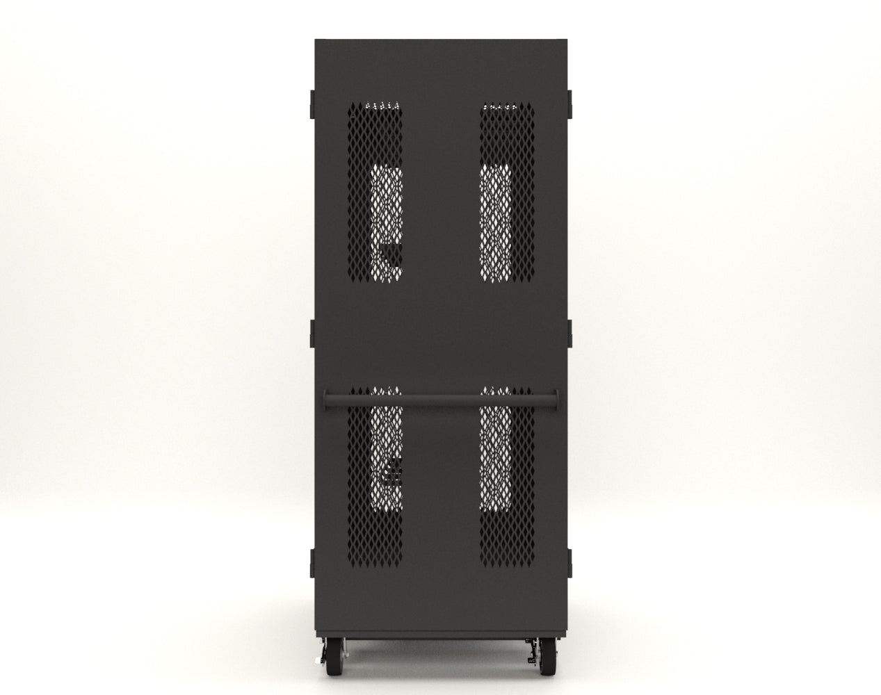 Extreme Duty 12 GA Mobile Rigging Cabinet with Ventilated Doors with Short & Long Hangers – 48 in. W x 36 in. D x 92 in. H - 47-VBS-360-24H-DBS-FLP-CA-9005