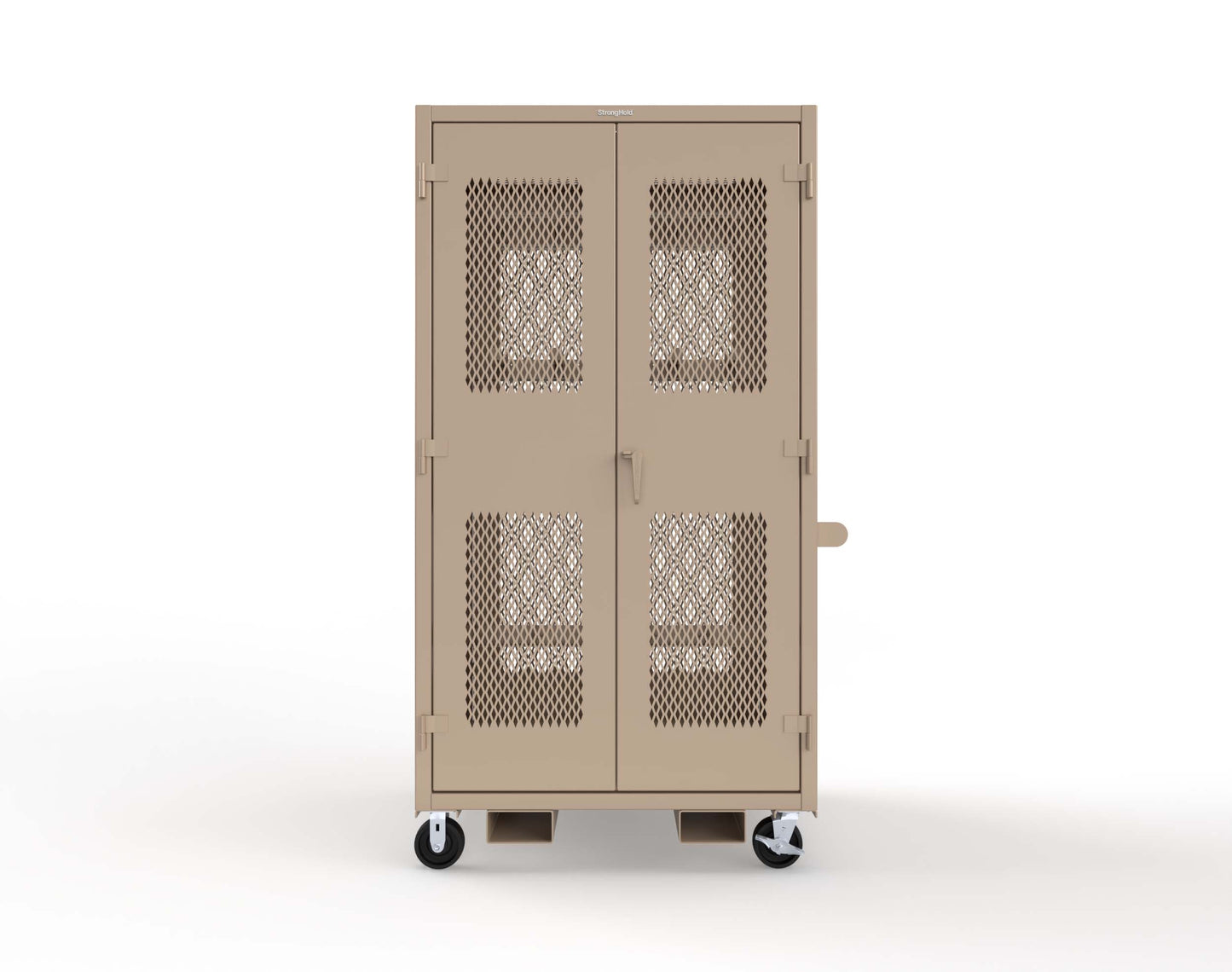 Extreme Duty 12 GA Mobile Rigging Cabinet with Ventilated Doors on Front & Back with Short & Long Hangers – 48 in. W x 36 in. D x 92 in. H - 47-VBS-360-24H-DBS-FLP-CA-1019