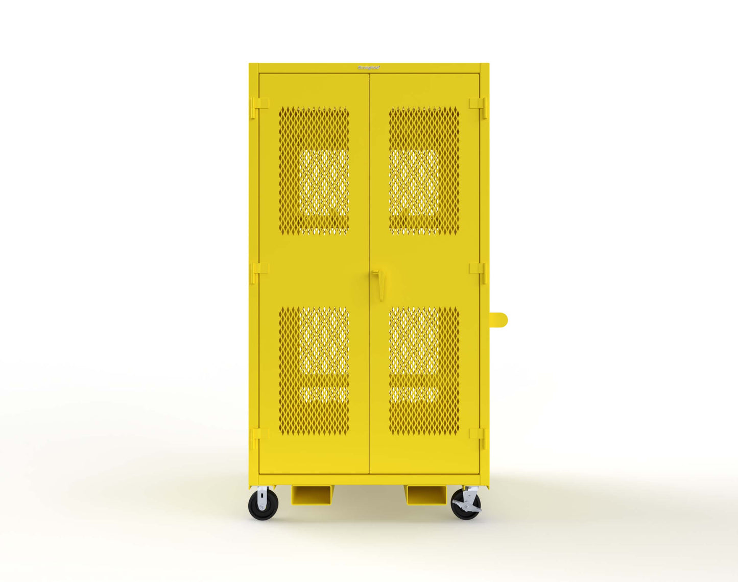 Extreme Duty 12 GA Mobile Rigging Cabinet with Ventilated Doors on Front & Back with Short & Long Hangers – 48 in. W x 36 in. D x 92 in. H - 47-VBS-360-24H-DBS-FLP-CA-1021