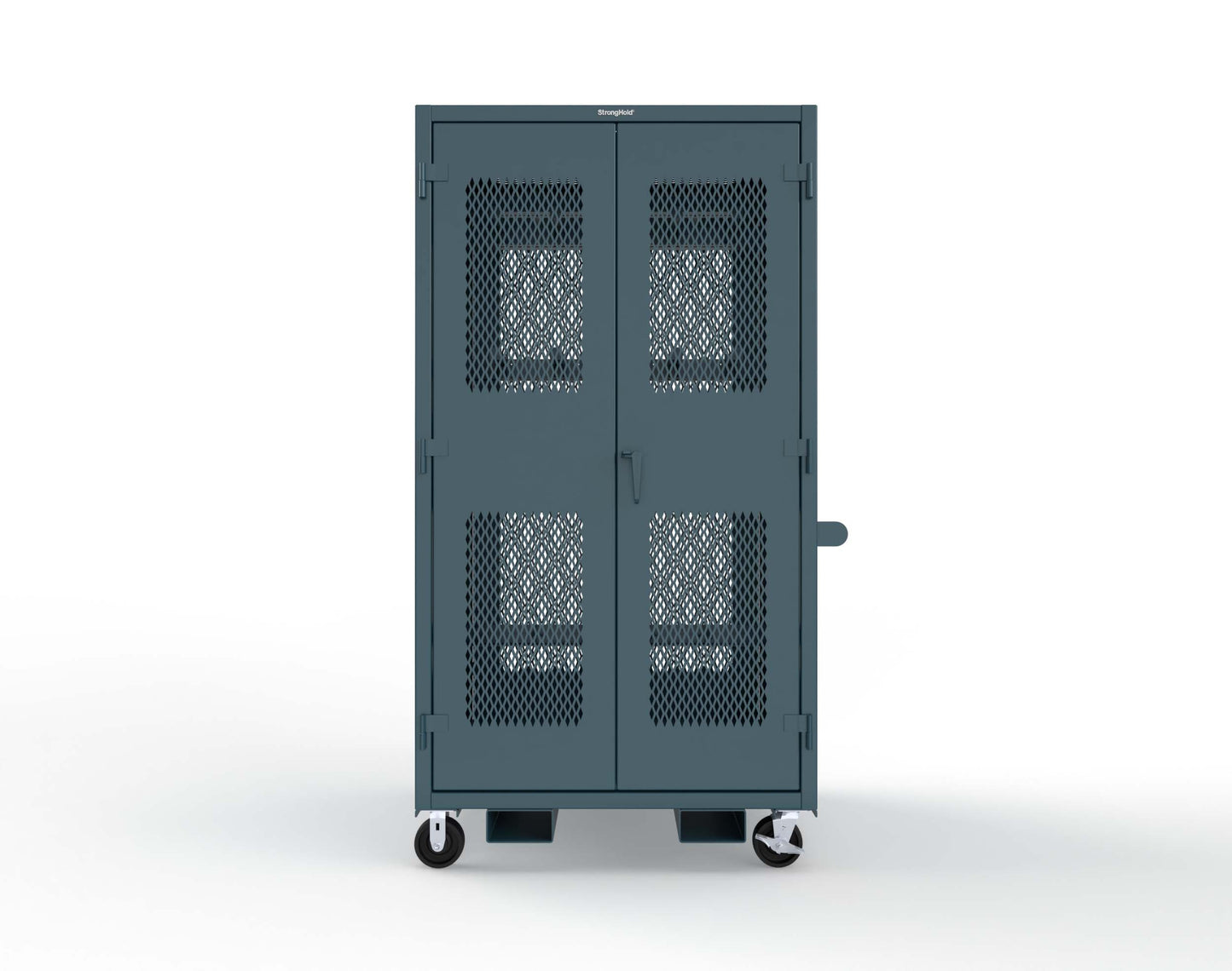 Extreme Duty 12 GA Mobile Rigging Cabinet with Ventilated Doors on Front & Back with Short & Long Hangers – 48 in. W x 36 in. D x 92 in. H - 47-VBS-360-24H-DBS-FLP-CA-5001
