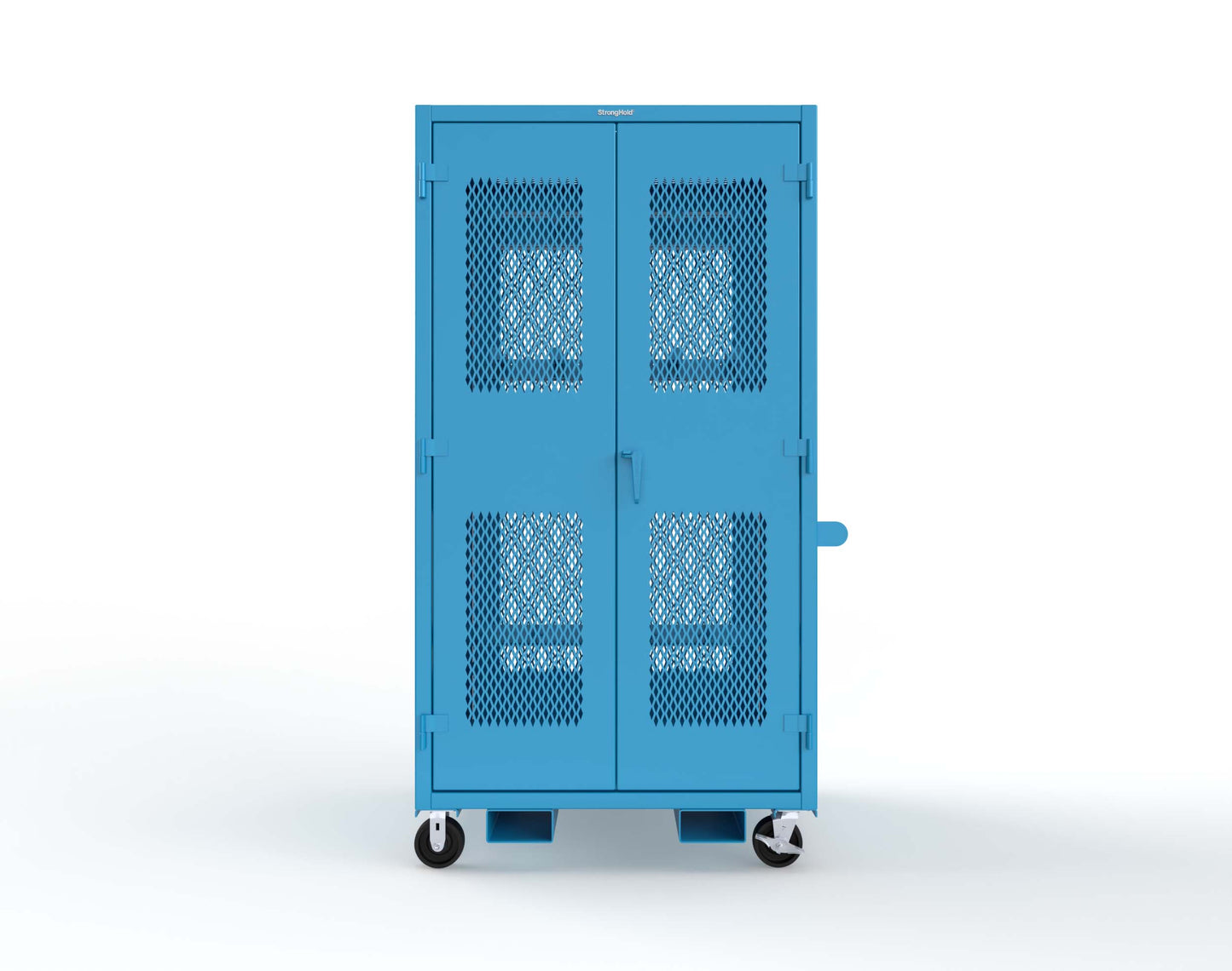 Extreme Duty 12 GA Mobile Rigging Cabinet with Ventilated Doors on Front & Back with Short & Long Hangers – 48 in. W x 36 in. D x 92 in. H - 47-VBS-360-24H-DBS-FLP-CA-5012