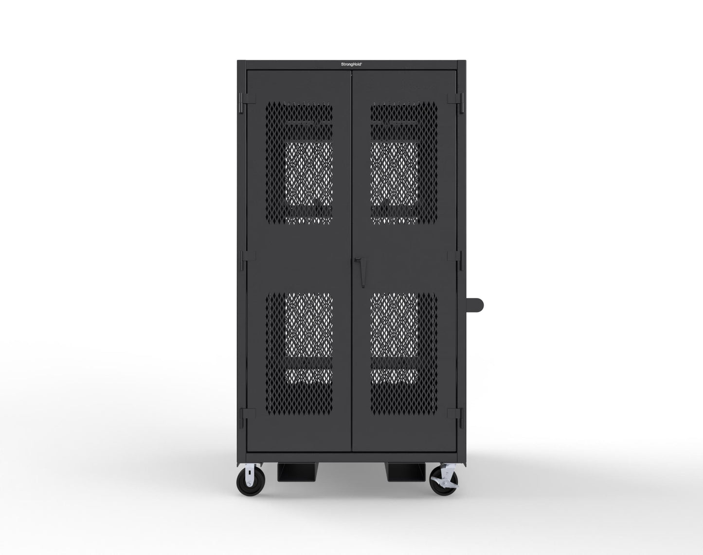 Extreme Duty 12 GA Mobile Rigging Cabinet with Ventilated Doors on Front & Back with Short & Long Hangers – 48 in. W x 36 in. D x 92 in. H - 47-VBS-360-24H-DBS-FLP-CA-9005