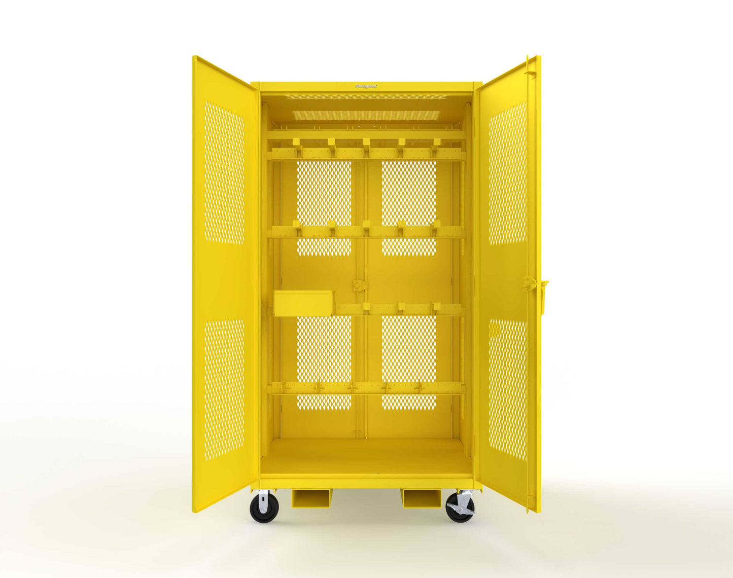 Extreme Duty 12 GA Mobile Rigging Cabinet with Ventilated Doors on Front & Back with Short & Long Hangers – 48 in. W x 36 in. D x 92 in. H - 47-VBS-360-24H-DBS-FLP-CA-1021