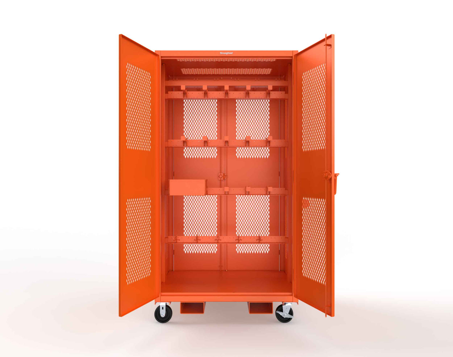 Extreme Duty 12 GA Mobile Rigging Cabinet with Ventilated Doors on Front & Back with Short & Long Hangers – 48 in. W x 36 in. D x 92 in. H - 47-VBS-360-24H-DBS-FLP-CA-2009