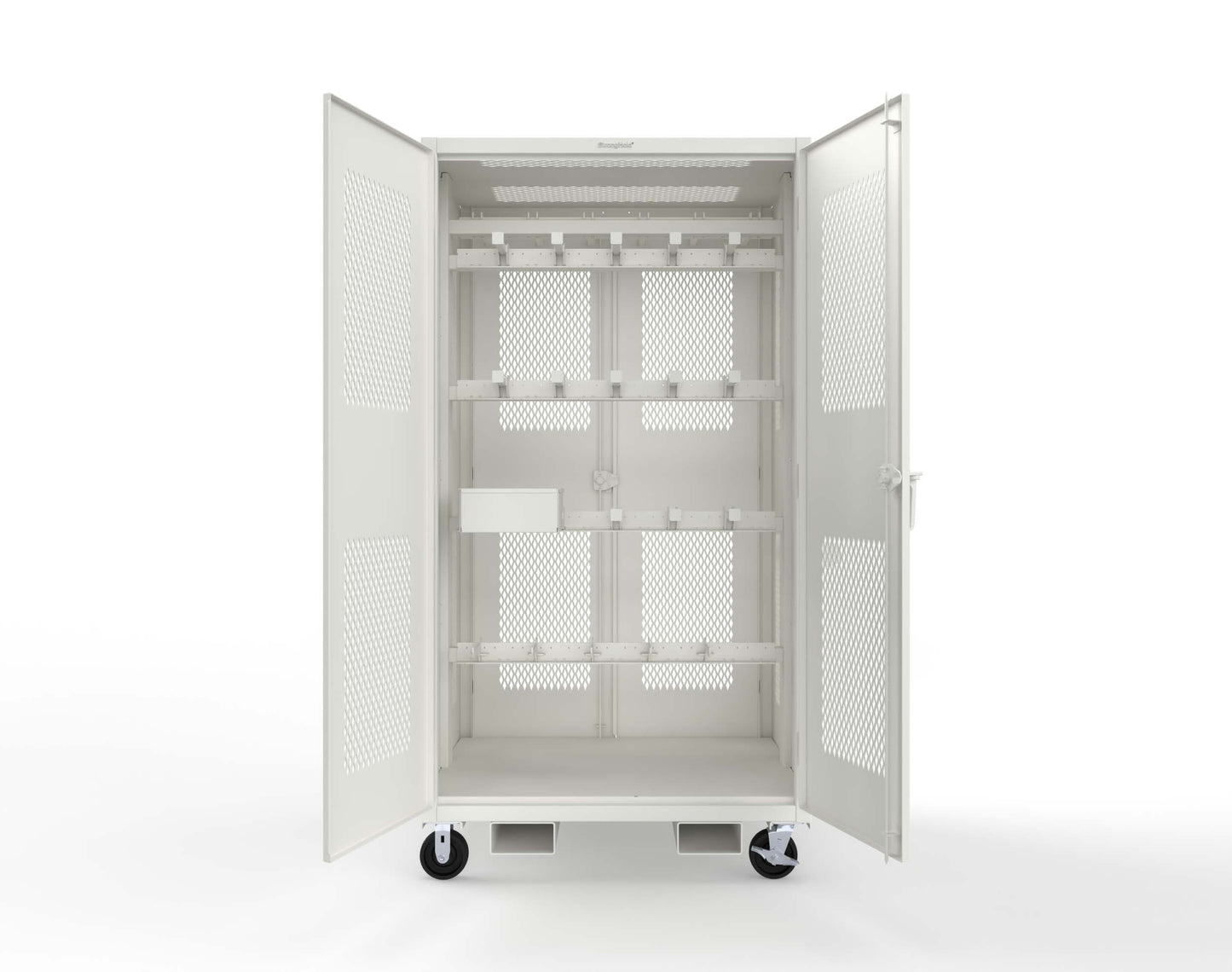 Extreme Duty 12 GA Mobile Rigging Cabinet with Ventilated Doors on Front & Back with Short & Long Hangers – 48 in. W x 36 in. D x 92 in. H - 47-VBS-360-24H-DBS-FLP-CA-9003
