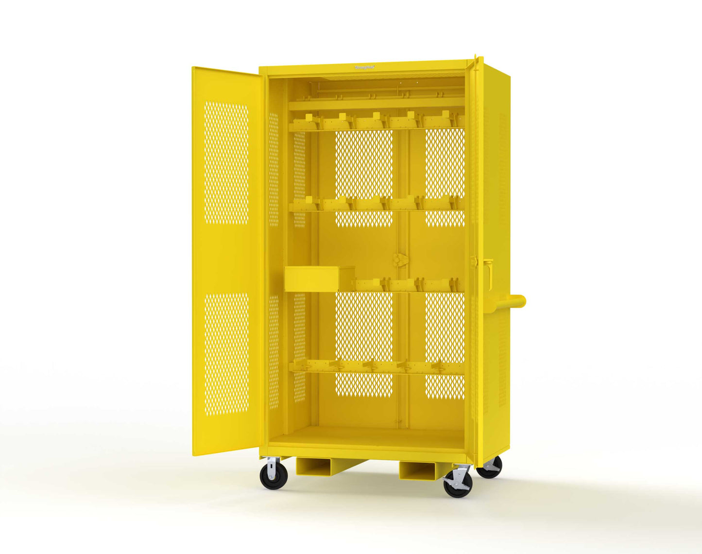 Extreme Duty 12 GA Mobile Rigging Cabinet with Ventilated Doors on Front & Back with Short & Long Hangers – 48 in. W x 36 in. D x 92 in. H - 47-VBS-360-24H-DBS-FLP-CA-1021