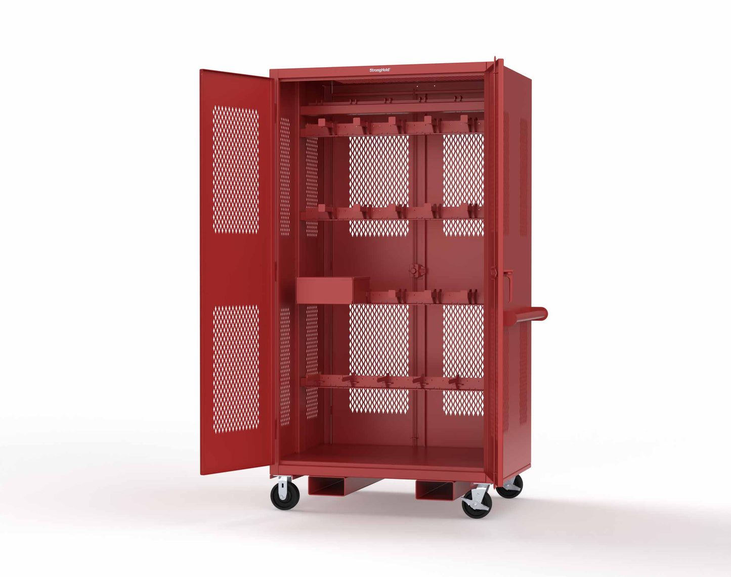 Extreme Duty 12 GA Mobile Rigging Cabinet with Ventilated Doors on Front & Back with Short & Long Hangers – 48 in. W x 36 in. D x 92 in. H - 47-VBS-360-24H-DBS-FLP-CA-3001