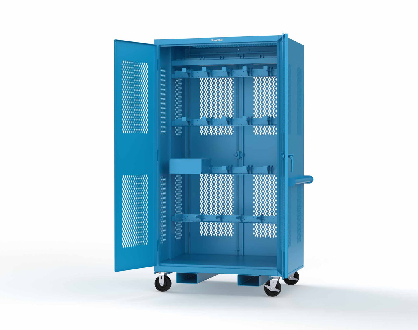 Extreme Duty 12 GA Mobile Rigging Cabinet with Ventilated Doors on Front & Back with Short & Long Hangers – 48 in. W x 36 in. D x 92 in. H - 47-VBS-360-24H-DBS-FLP-CA-5012