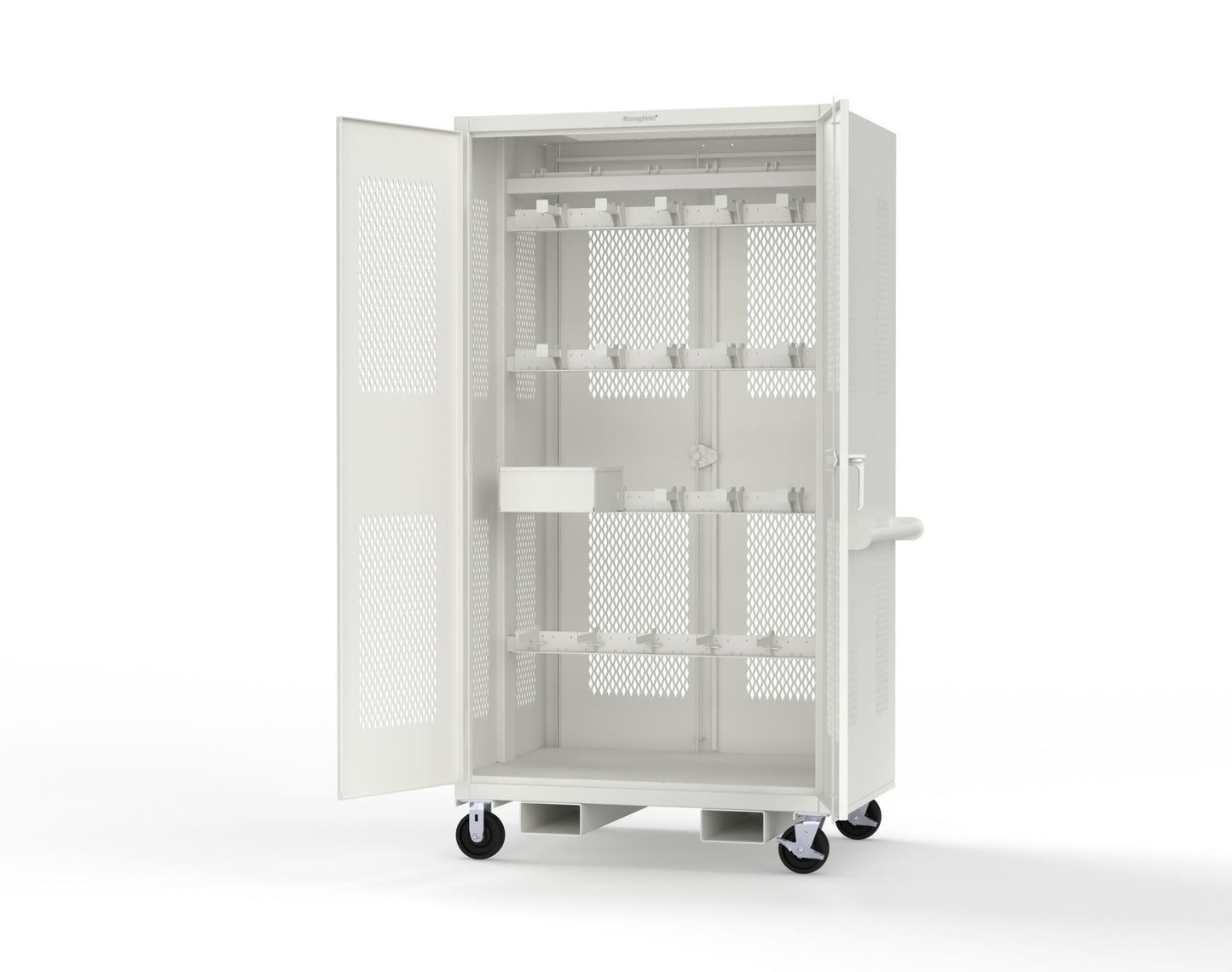 Extreme Duty 12 GA Mobile Rigging Cabinet with Ventilated Doors on Front & Back with Short & Long Hangers – 48 in. W x 36 in. D x 92 in. H - 47-VBS-360-24H-DBS-FLP-CA-9003