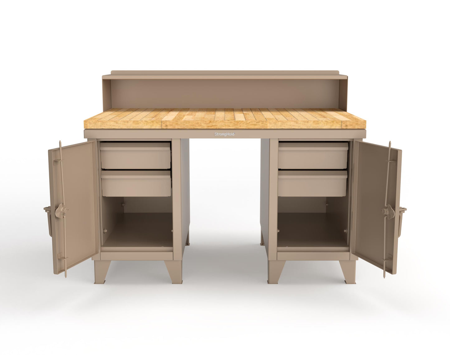 Extreme Duty 12 GA Shop Desk with 1 3/4 in. Maple Top, 4 Drawers, Riser Shelf - 60 In. W x 36 In. D x 48 In. H - 53.1-WS-360-4DB-MT-1019