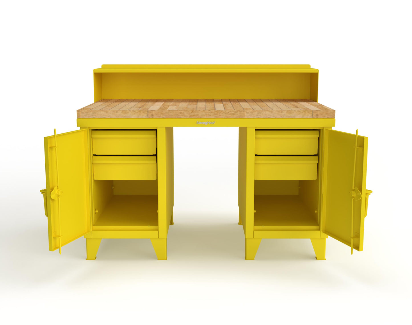 Extreme Duty 12 GA Shop Desk with 1 3/4 in. Maple Top, 4 Drawers, Riser Shelf - 60 In. W x 36 In. D x 48 In. H - 53.1-WS-360-4DB-MT-1021
