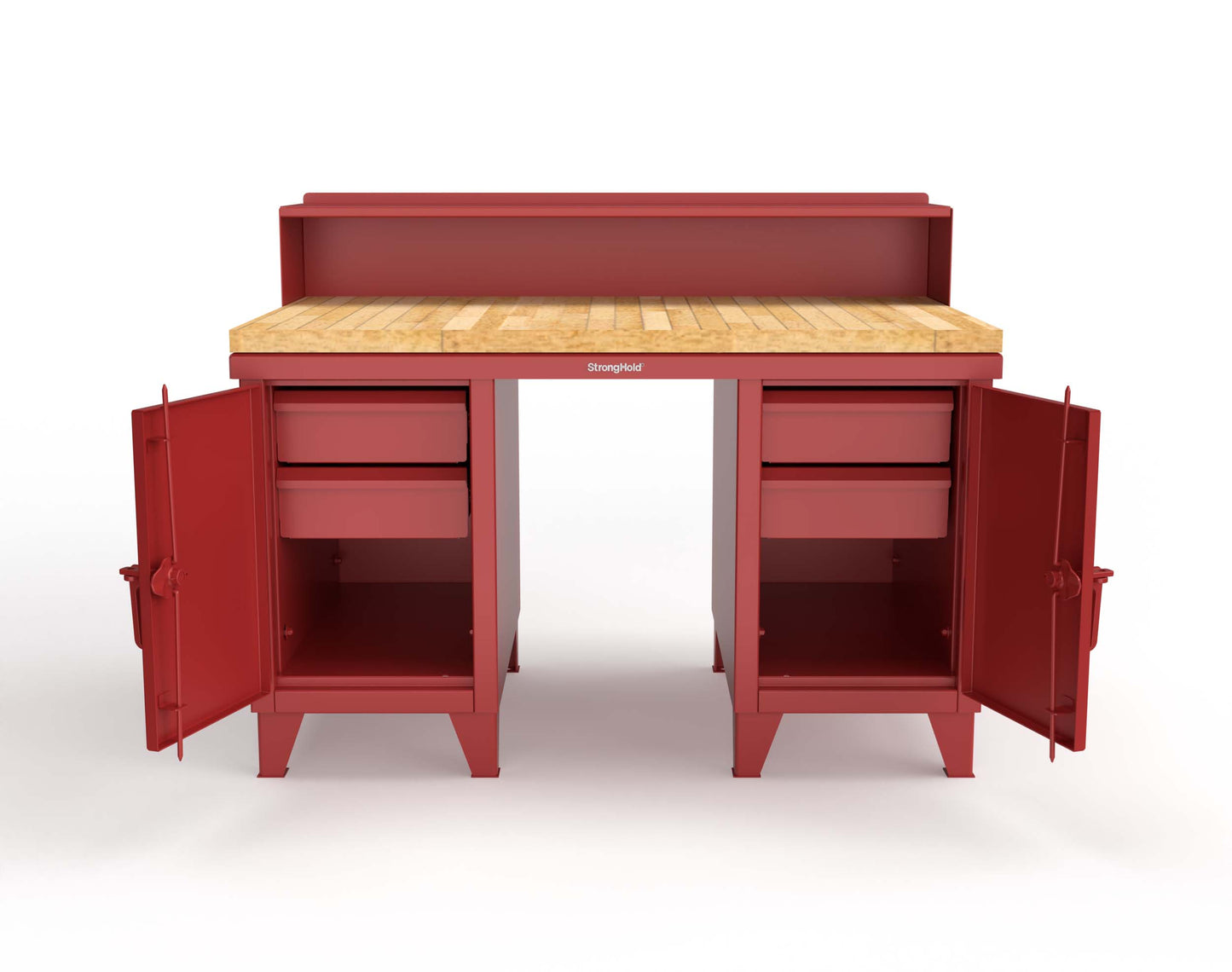 Extreme Duty 12 GA Shop Desk with 1 3/4 in. Maple Top, 4 Drawers, Riser Shelf - 60 In. W x 36 In. D x 48 In. H - 53.1-WS-360-4DB-MT-3001