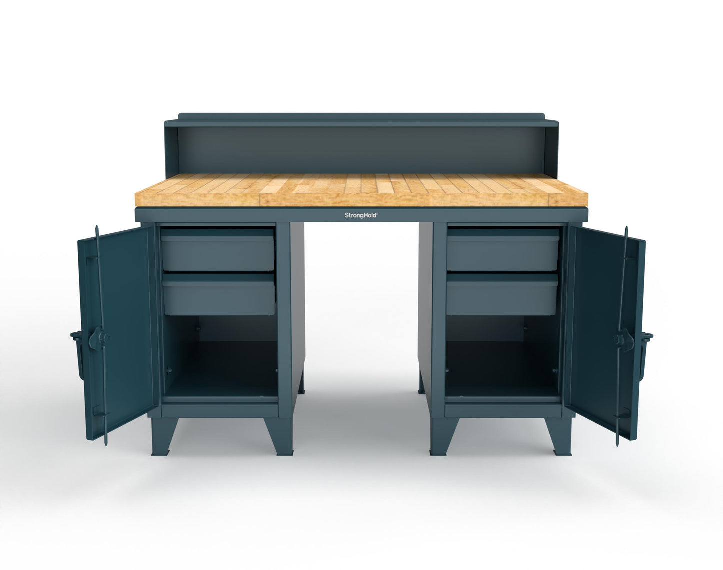 Extreme Duty 12 GA Shop Desk with 1 3/4 in. Maple Top, 4 Drawers, Riser Shelf - 60 In. W x 36 In. D x 48 In. H - 53.1-WS-360-4DB-MT-5001